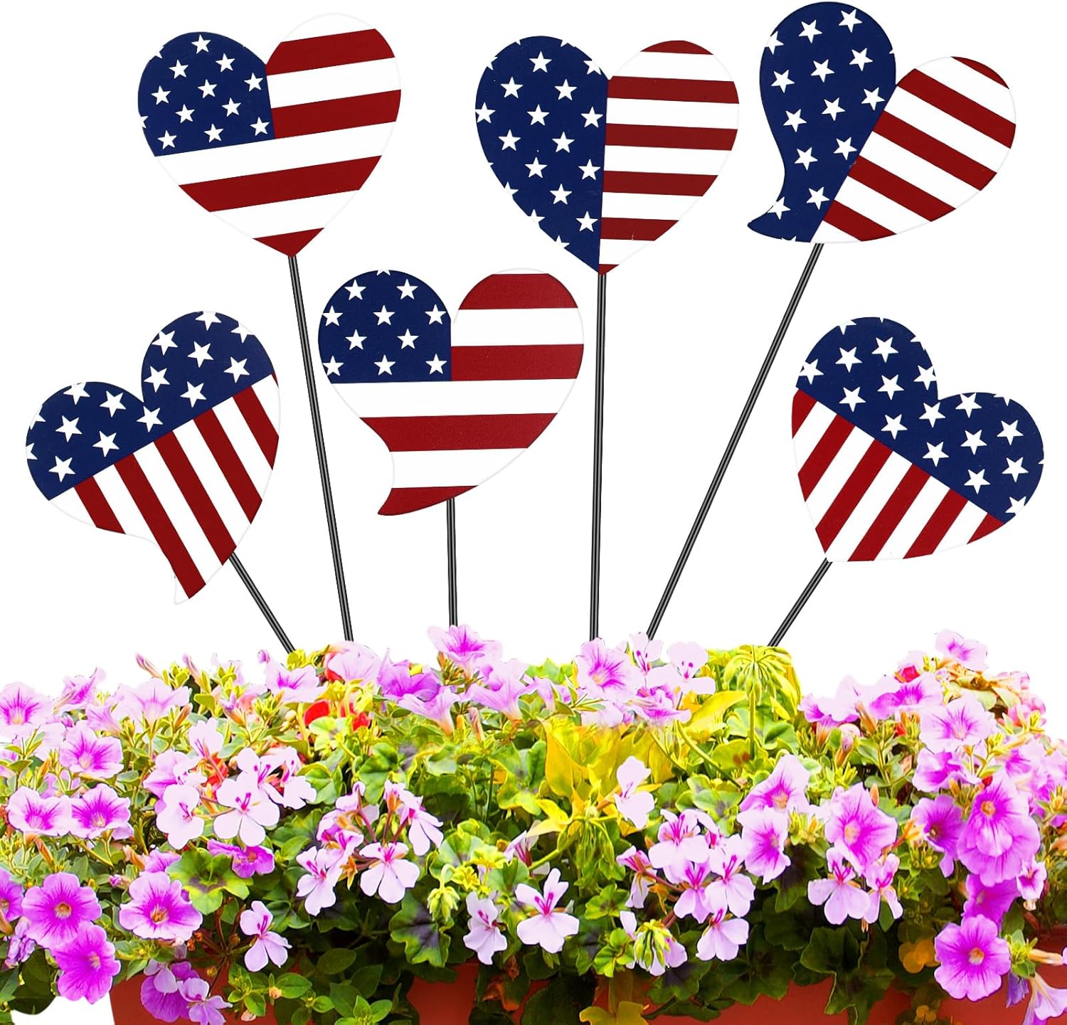 Pickmesh 6 Pcs 12" H Patriotic Yard Decor Outdoor Metal Yard Sign 4th of July Garden Stake Red White Blue 250th Anniversary USA Flag American Lawn Sign for Memorial Day Independence Day Decoration