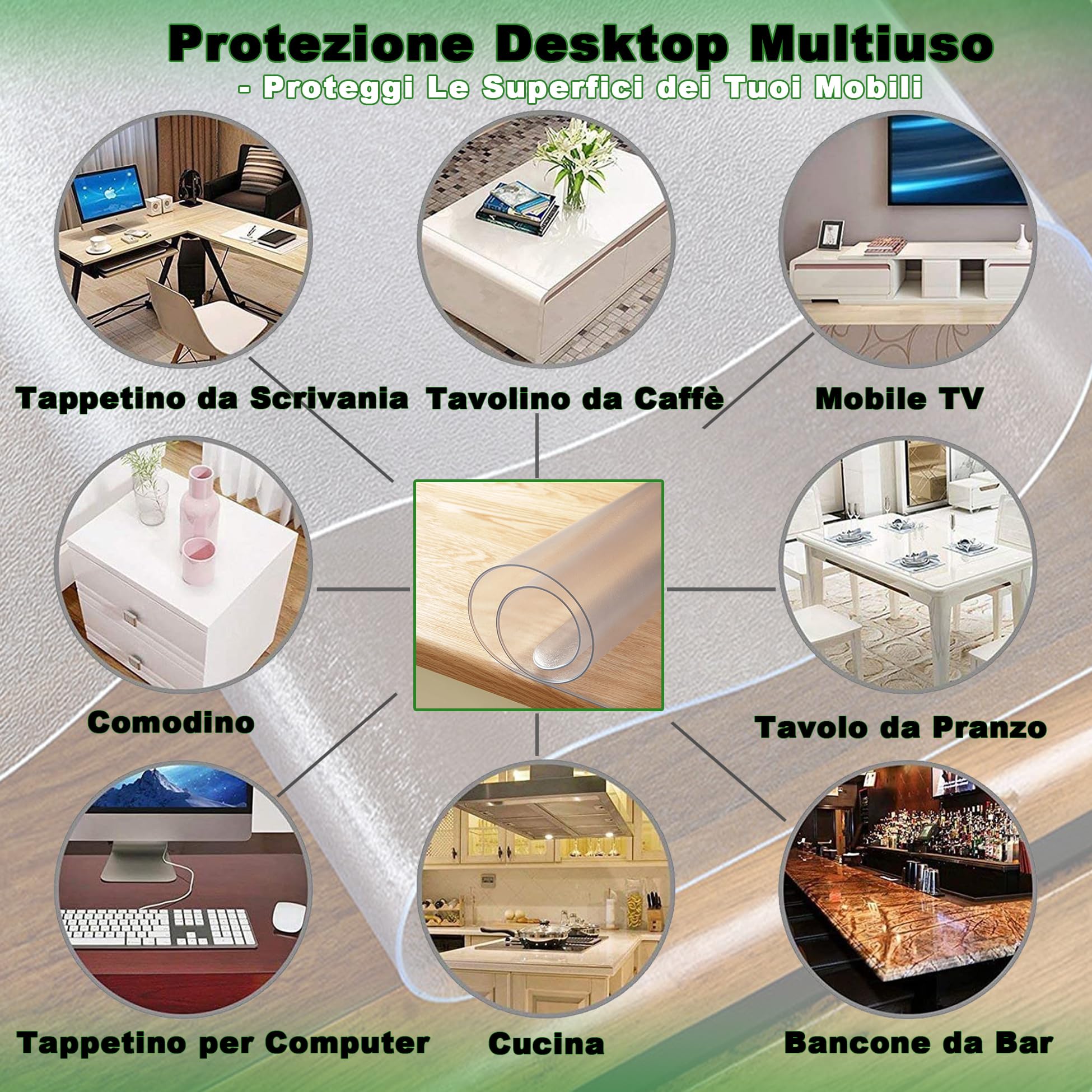 Tovaglia Trasparente Rettangolare 120x400cm, Glassato Copri Scrivania Trasparente, Resistente al Calore, Antigraffio, Pellicola Protettiva Tavolo Trasparente Adatto per Tavolino/Mobile Tv, 1 mm