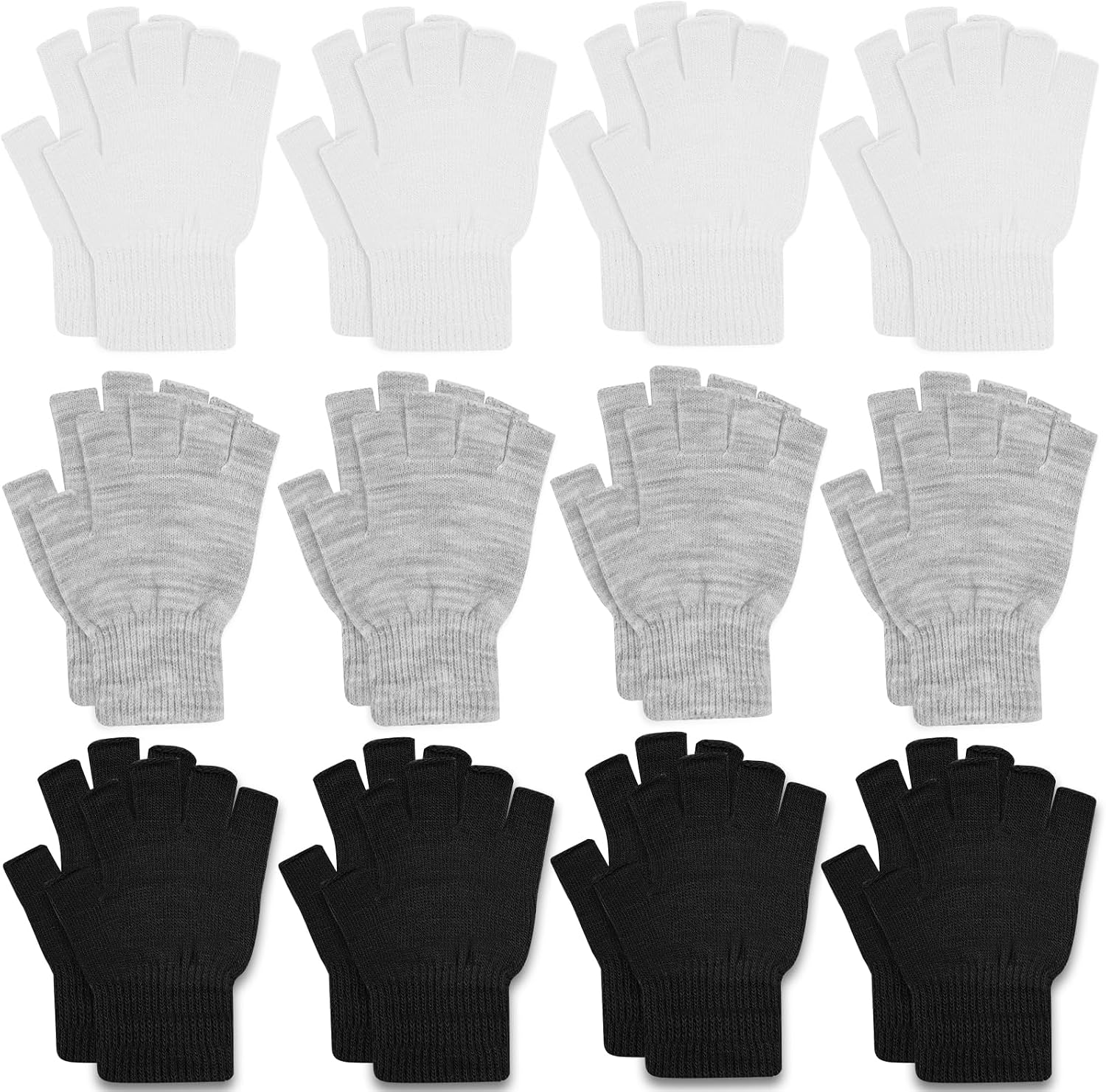 ONESING 12 Pair Half Finger Winter Warm Stretchy Knitted Fingerless Gloves for Men Women