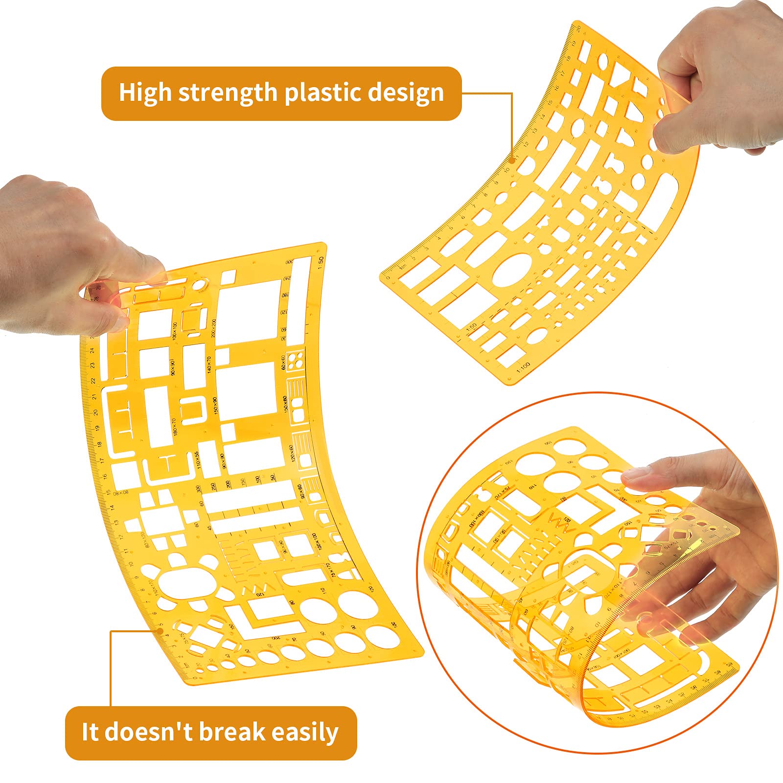 Zonon 10 Pcs Plastic Drawing Template Ruler Geometric Drawing 12 Inch Triangular Aluminum Architect Scale Measuring Templates Building Geometric Kit Plastic Ruler for Drafting(Yellow, Simple Style) - Image 5