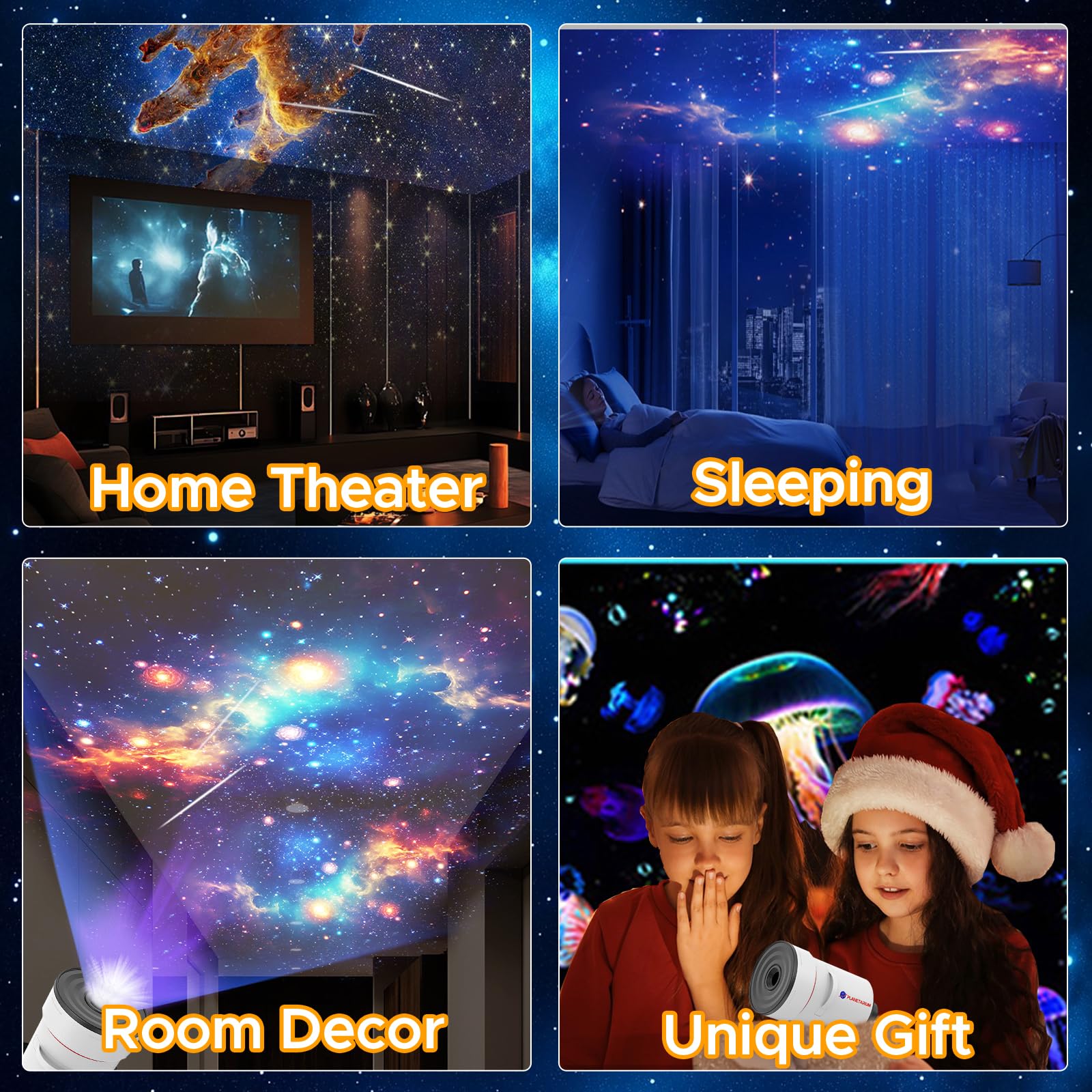 Sternenhimmel Projektor, Realistischer Planetarium Projektor mit 10 Filmscheiben, Timer-Aus-Steuerung und 8-Farbigem Nachtlicht, 360° Drehbar, Superbreite Deckenabdeckung für Schlafzimmer