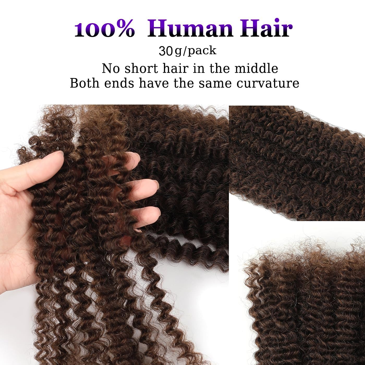 PORSMEER Afro Kinkys Bulk Human Hair for Dreadlocks and Twist Braiding 1 Pack 100% Human Hair Soft Afro Kinky Curly Hair Bulk for Dreads Dark Brown (8 Inch) - Image 4