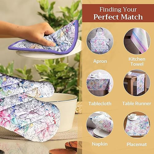 Miniatura 6 de Maison d' Hermine - Guante de horno de 7 x 13 pulgadas, con bucle, 100 % algodón, resistente al calor, cocinar, sartenes, hornear, microondas,