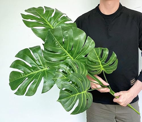 Miniatura 3 de Hojas de Monstera artificiales de tacto real, tallos de hojas de Monstera Deliciosa, palmera tropical sintética, vegetación para decoración del