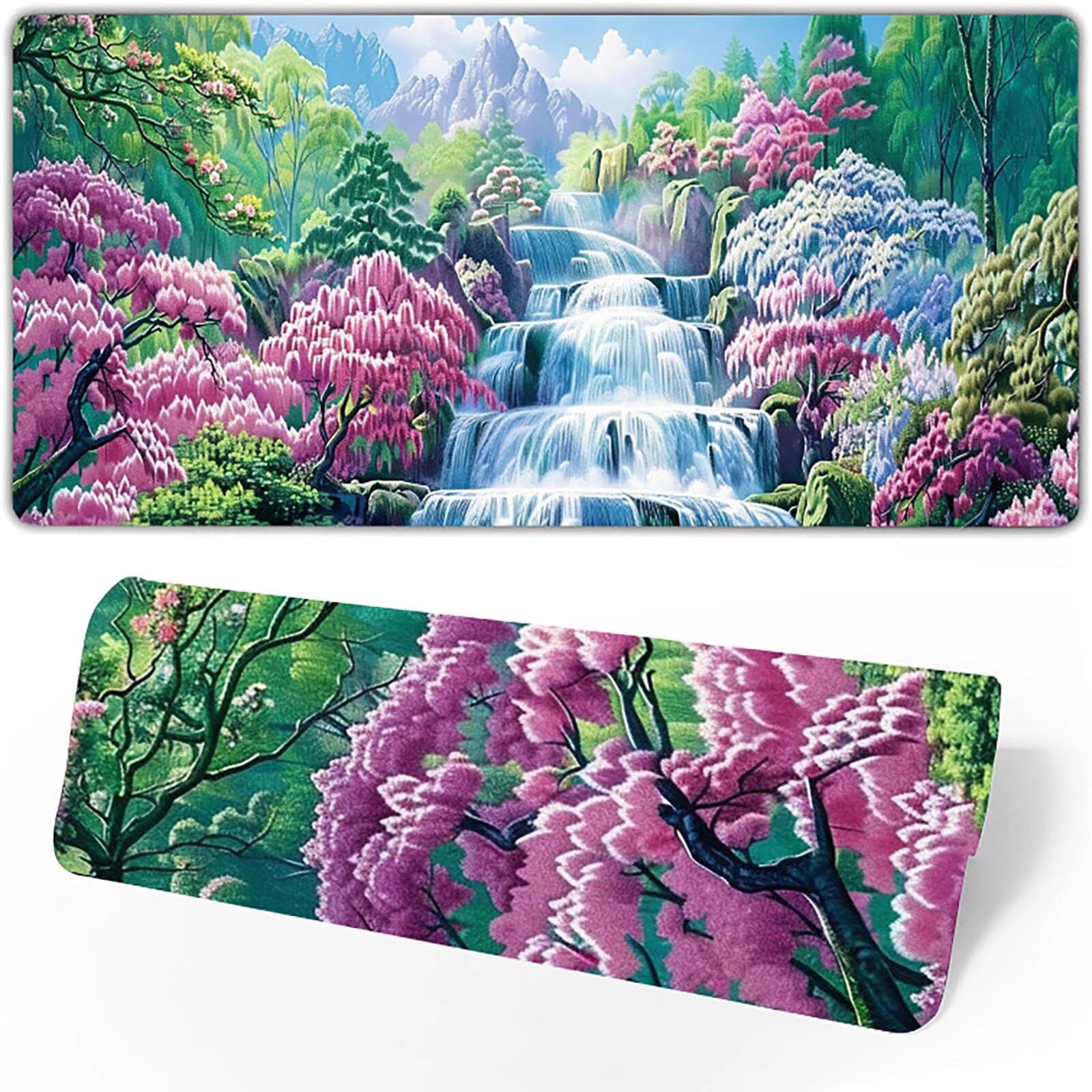 Gamingowa podkładka pod mysz, zielona, XXL, 1400 x 600 x 3 mm, XXL, podkładka pod mysz, krajobraz, akcesoria gamingowe z antypoślizgową podkładką, wodoodporna i trwała, do ozdabiania myszy i