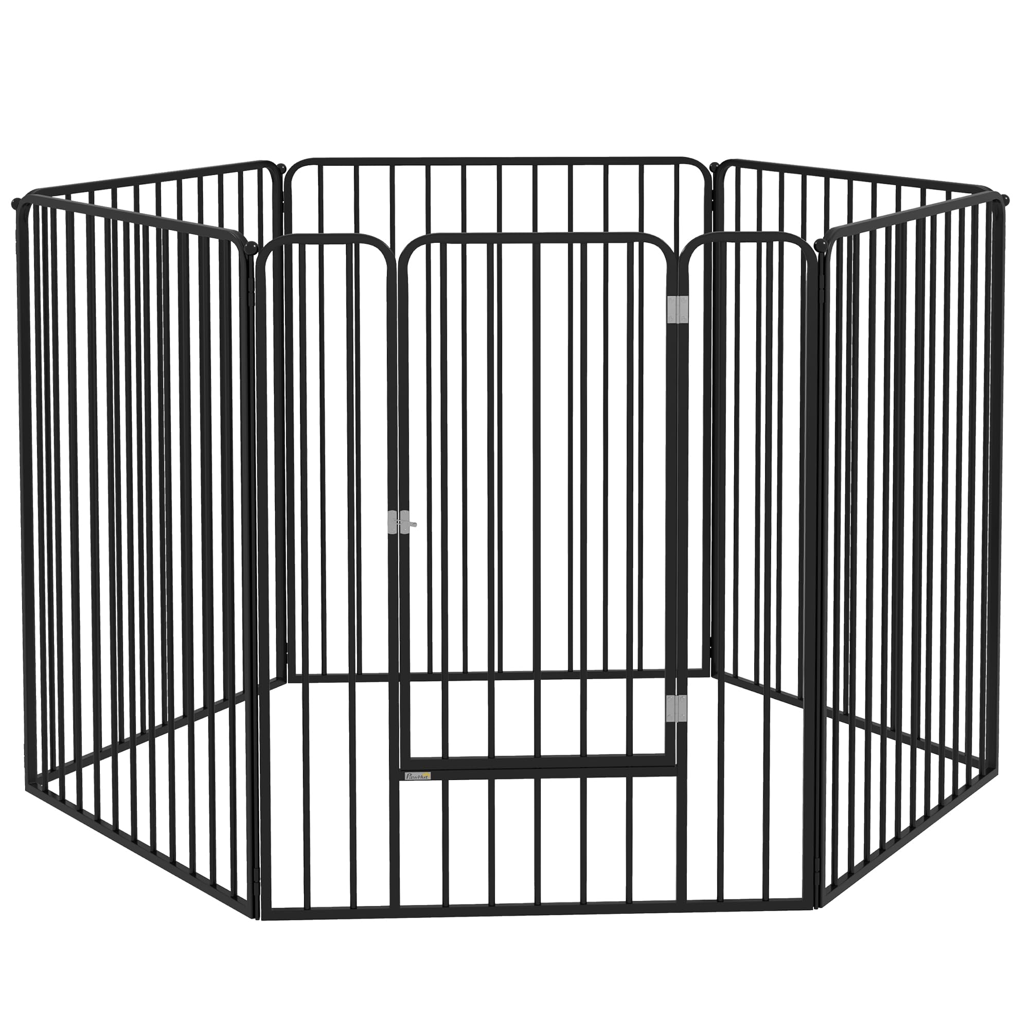 PawHut 6-teiliger modularer Stahl-Hundekäfig 164x83x100 cm Schwarz | Kleine, mittlere & große Größe, Innen- & Außenbereich, Hundegitter, 7 Erdspieße