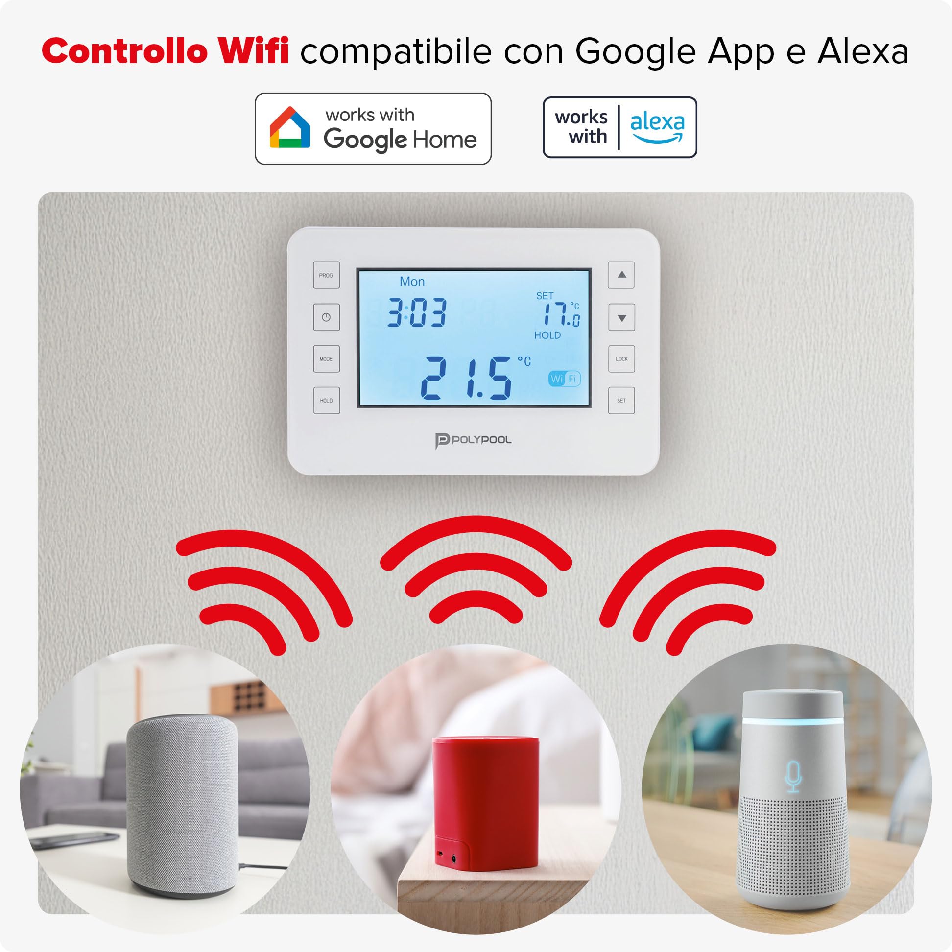 Poly Pool PP1471 Digitaler Thermostat, Smart, WLAN, programmierbar, LCD-Display mit 6 Programmierungen, Fernbedienung, kompatibel mit Alexa, Google Home über Smart Life App