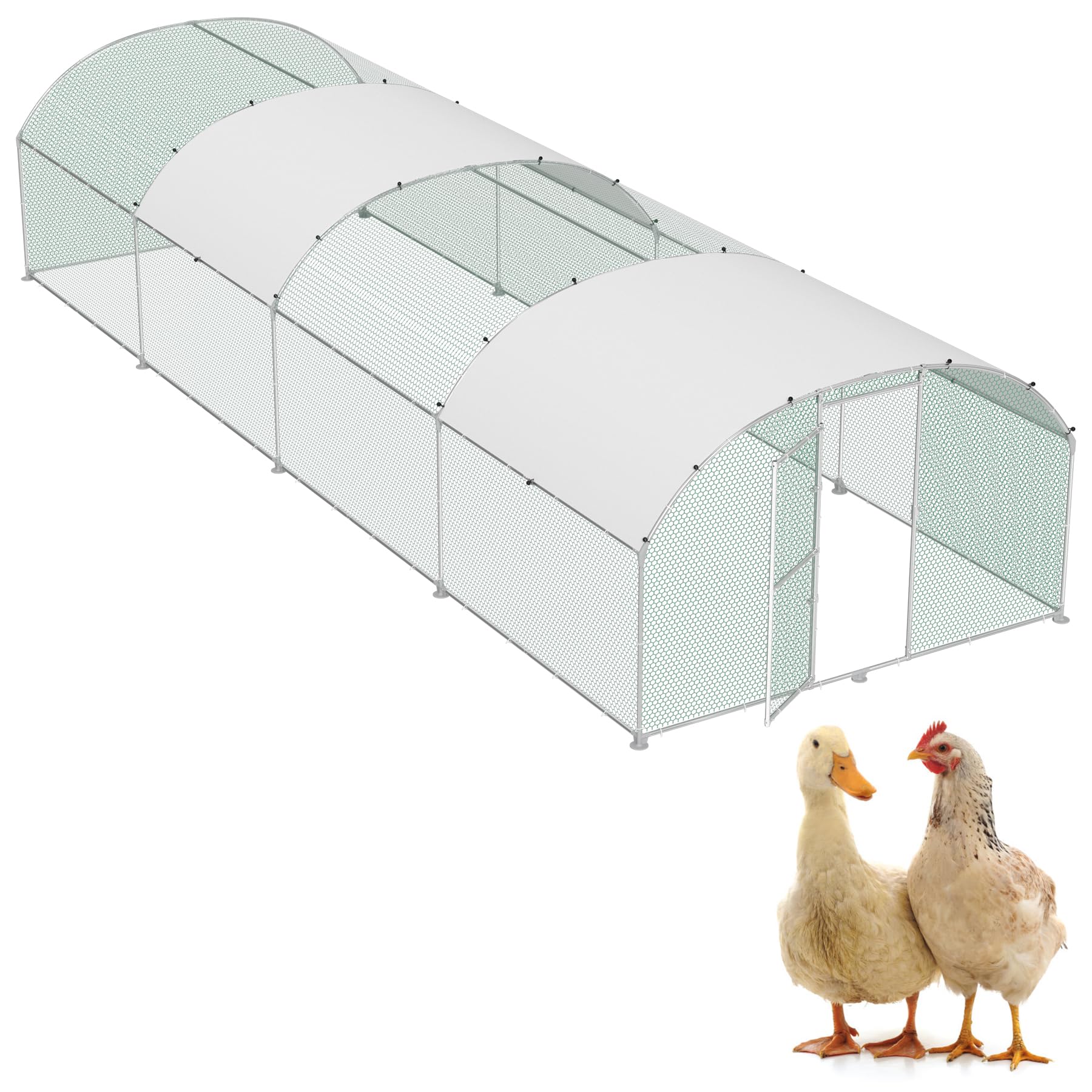 ORHEYA Gabbia per animali domestici, pollaio, in metallo zincato, 3 x 8 m, resistente all'inverno, per pollo, gallina, con tetto parasole e castello, per piccoli animali, pollame, piante