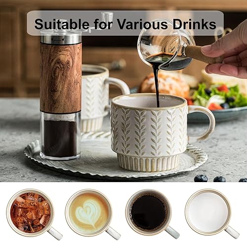 Miniatura 5 de Juego de Tazas de Café de 4 con Cucharas y Soporte, Tazas de Espresso Apilables de 13oz para Café, Café con Leche, Capuchino, Té, Taza de Café para