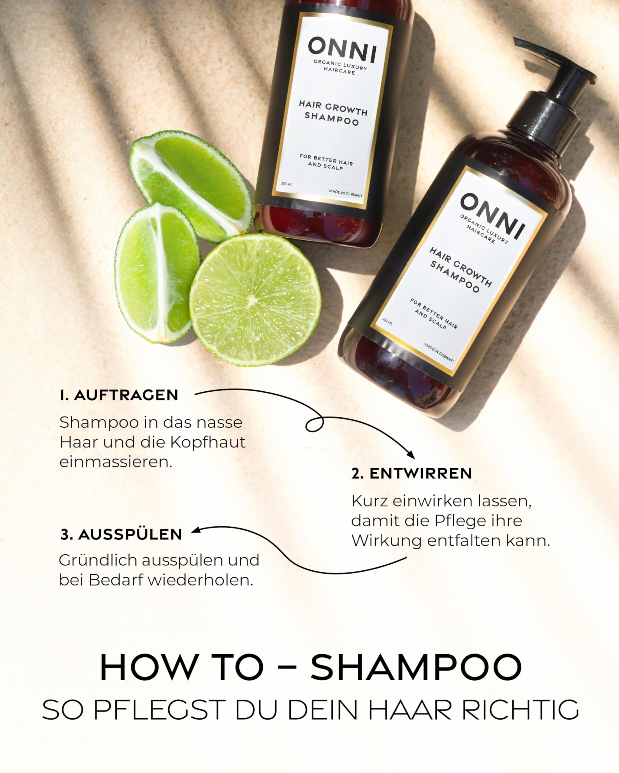 ONNI Champú orgánico para el crecimiento del cabello, 500 ml, dispensador de bomba XL, sin siliconas, sulfatos, parabenos, cuidado del cabello para un mayor crecimiento del cabello, contra la picazón