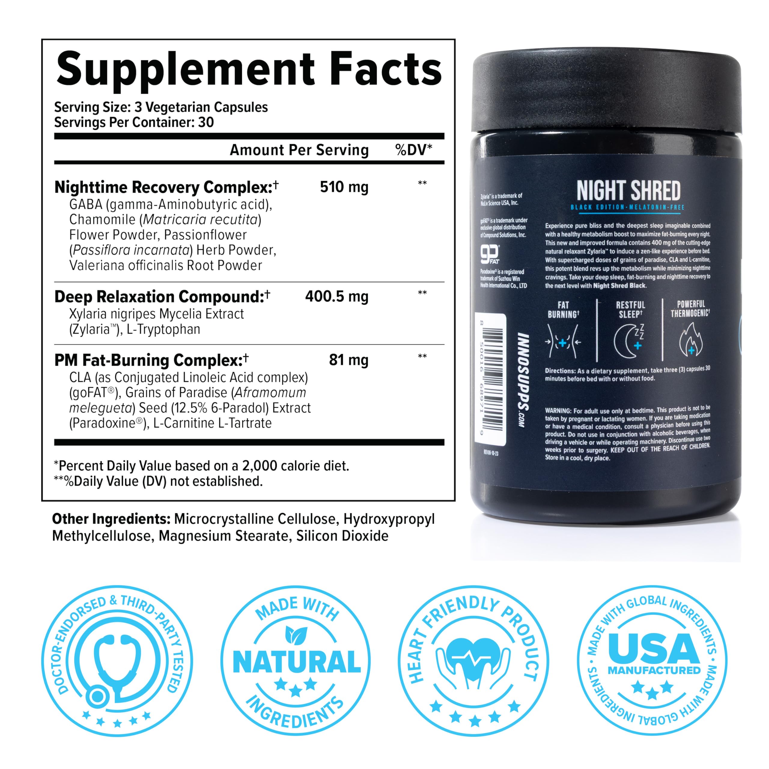 Night Shred Black Melatonin-Free Fat Burner & Sleep Support, 30 Servings — Amazon image 7