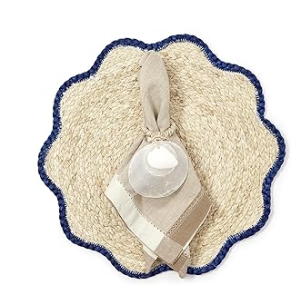Two's Company Handwoven Scalloped Edge Placemats, 15-Inch, Seagrass, Set of 4