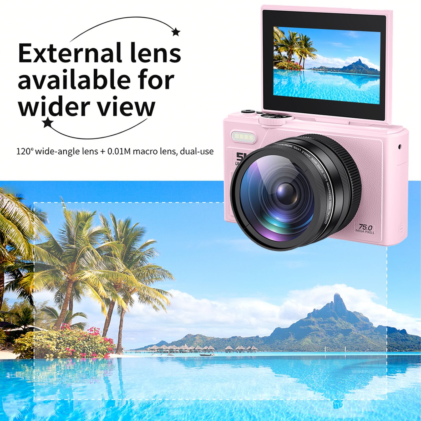Fotocamera Digitale 5K 80MP, Zoom Digitale 18X, Schermo Flip Antivibrazione da 3", Supporta Pausa Video Time Lapse Rallentatore, Fotocamera Vlogging Ricaricabile per Adolescenti