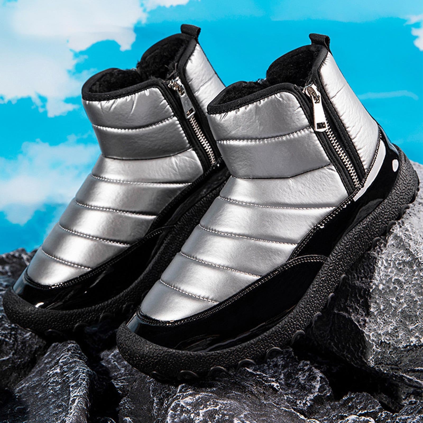 Schneestiefel Herren Gefüttert Winterstiefel Mit Zipper Warm Halbstiefel