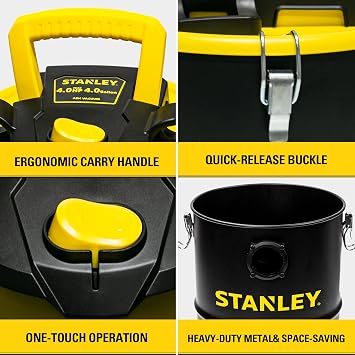 STANLEY Ash Vacuum Cleaner 4 Gallon with 4 HP Powerful Motor Suction, Stainless Steel Shop Vacuum Portable Ash Canister for Pellet Grill, Wood Stoves, BBQ Grills, Fireplaces & Fire Pits
