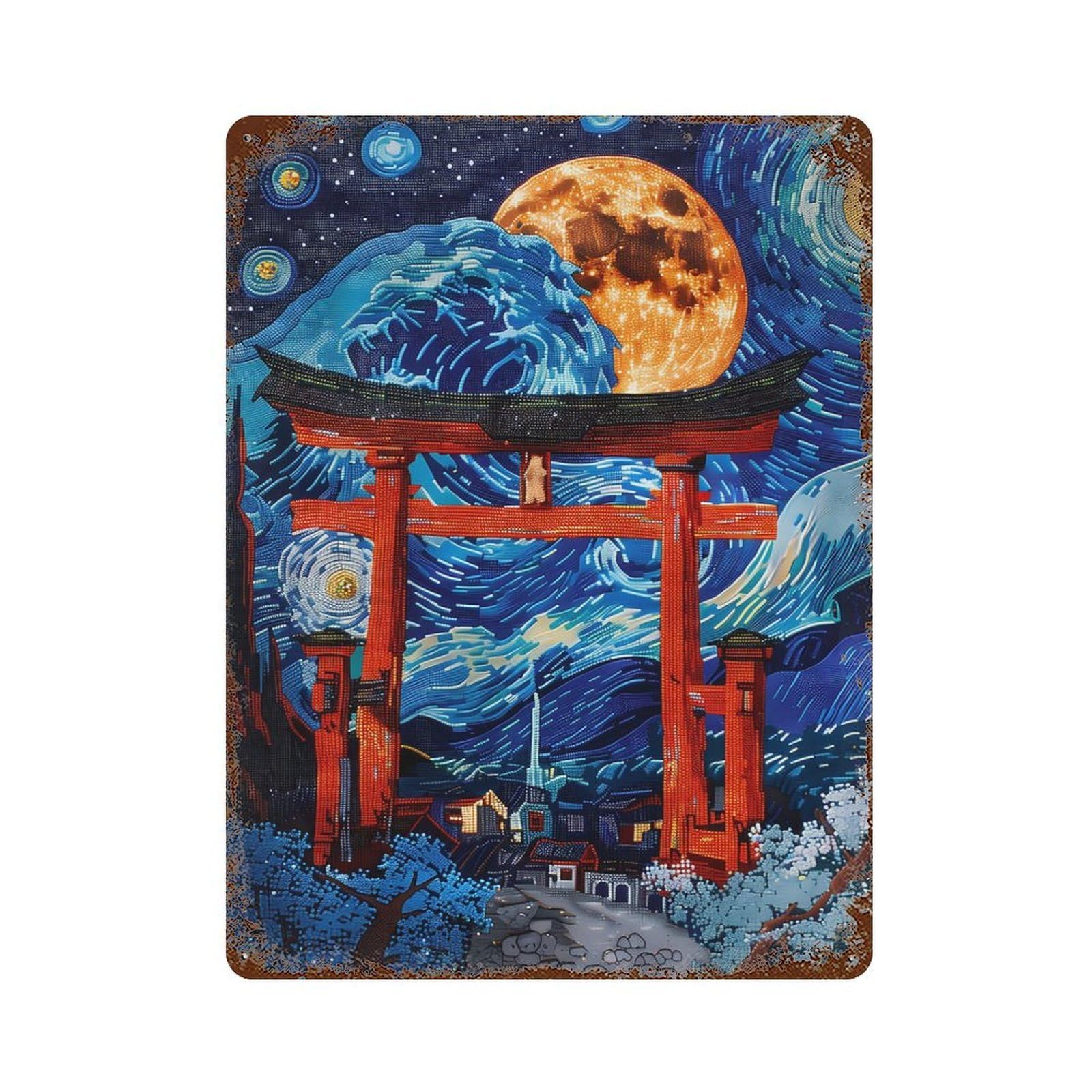Abstract Torii Starry Nigh Vintage Rust Metal Sign 15.7"x11.8", Farmhouse Wall Decor for Garage, Pub Or Kitchen
