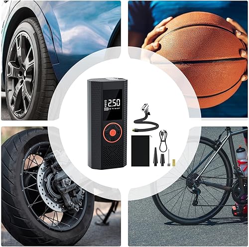 Miniatura 8 de Bomba de aire para neumáticos de automóvil, batería recargable, 7.0 x 3.0 x 2.2 in, bomba de aire multiusos, inflador de neumáticos portátil,
