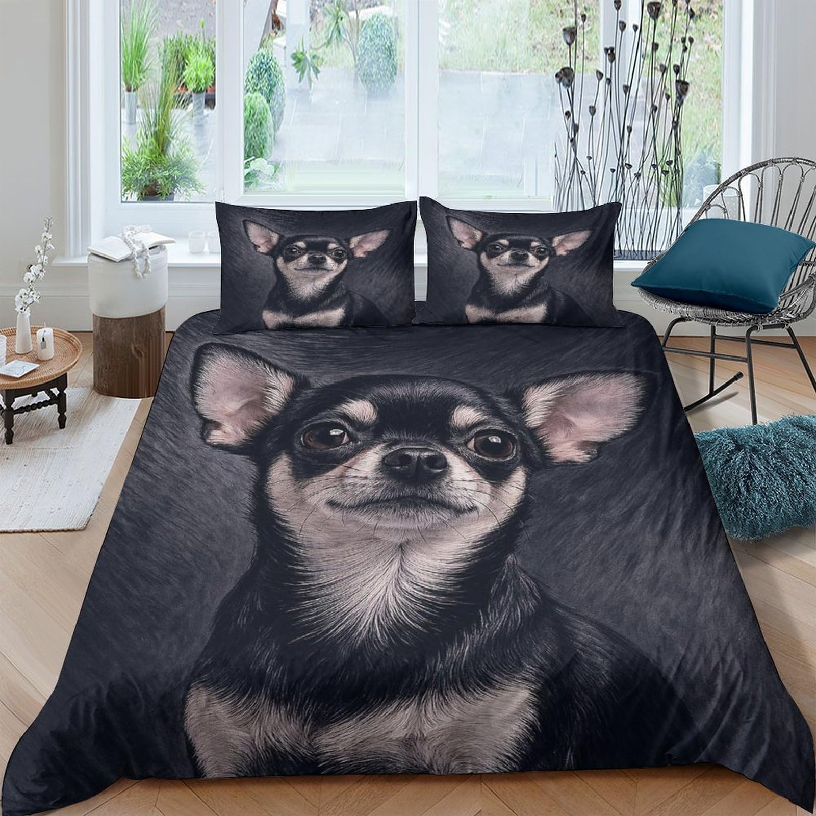 Ctjqhvkz Style-4 3D Printed Chihuahua Dog Fitted Sheet Microfiber Soft Non-Slip Bed Cover Bedroom Decor Machine Washable Single（135X200cm）