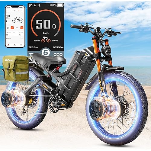 eAhora 2025 Romeo Pro 2/3 46-50Mph Electric Bike for Adults, Peak 5600W/4000W Dual Motor Ebike, 60V 80Ah/52V 70Ah 200+Miles Long Range E Bike, 26 * 4.0" Fat Tire, Full Suspension, All Terrain, UL2849