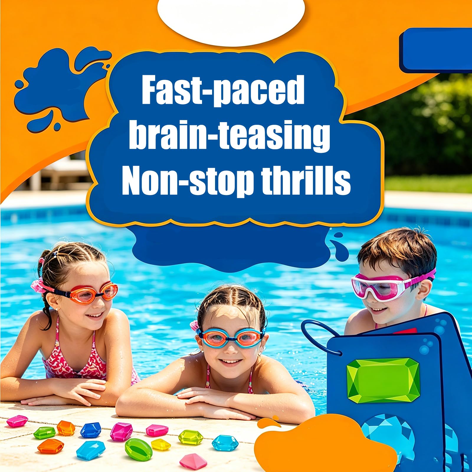 Sommer Wasserspielzeug, Pool Spielzeug für Kinder, Unterwasser Suchspiel mit 64 Edelsteinen & 35 Wasserdichten Karten, Tauchspielzeugfür Kinder, Poolspielzeug Set，3