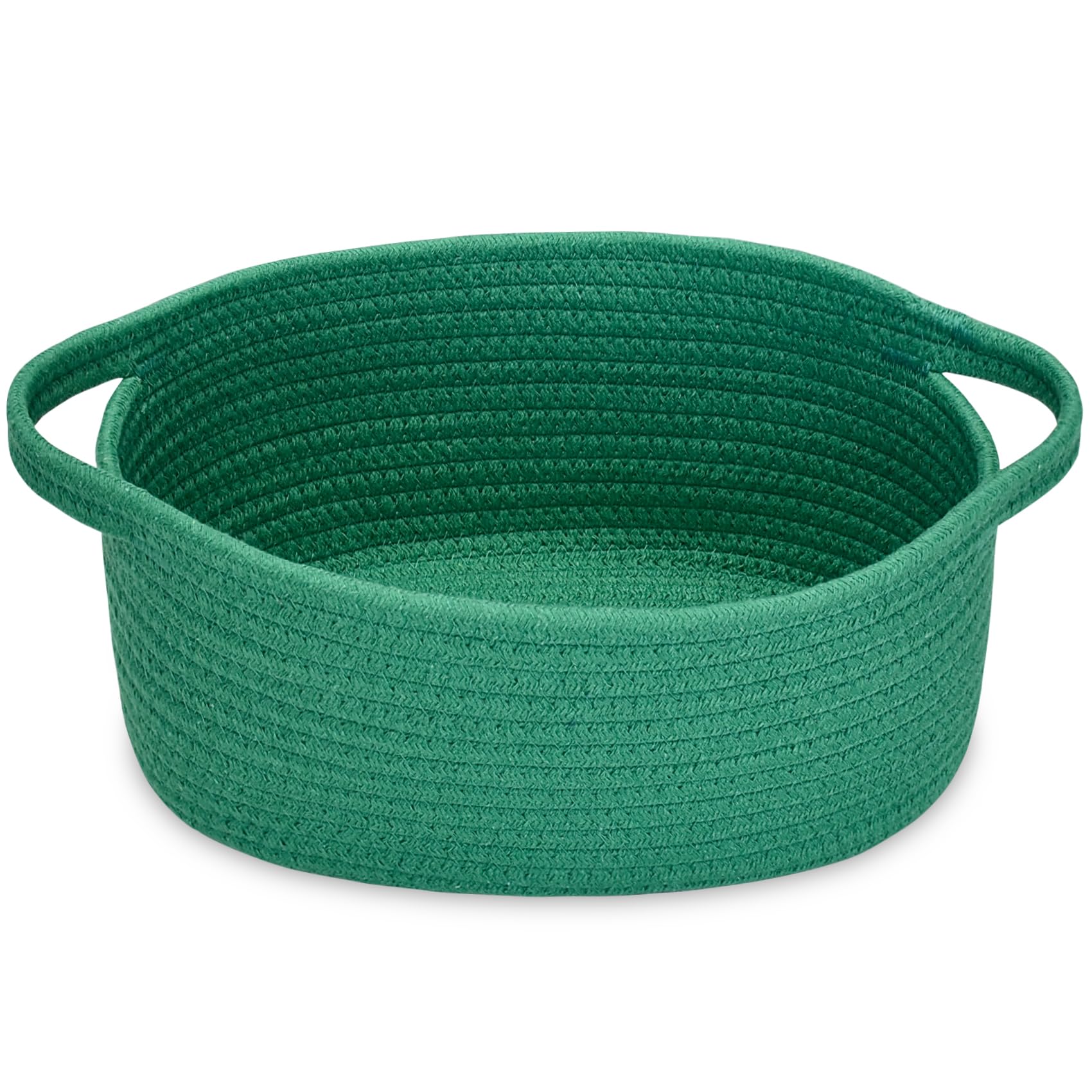 ABenkle Small Basket with Handles, Boho Decorative Rope Woven Dog Cat Toy Storage Bin Shelf Storage Organizer, Easter Christmas Gift Basket, 12"x8"x5"