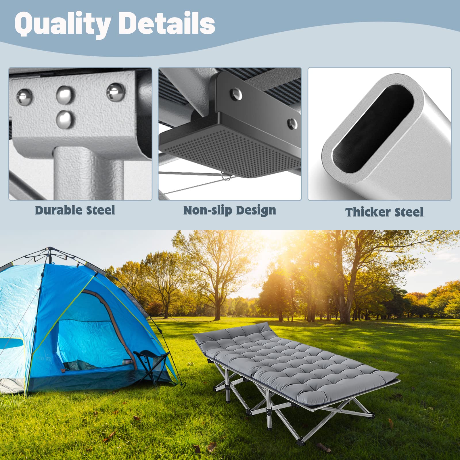 Lit De Camping Pliant SLSY - Double Couche - Noir/gris - Avec 2 Tapis Latéraux - Neuf