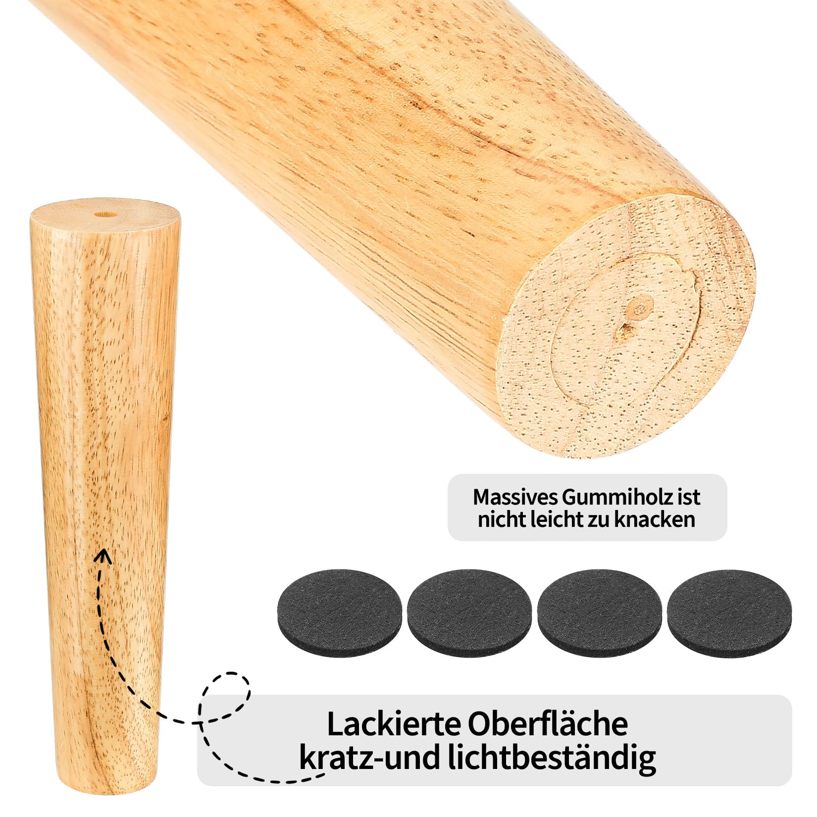 4 PiezasPatas para Muebles de Madera, 20 cm Patas Muebles Sofás, Patas de Mesa de Madera Cónicas para Mueble Mesa Gabinete Cama Mesitas Sillas Armarios Cónicas, con Accesorios