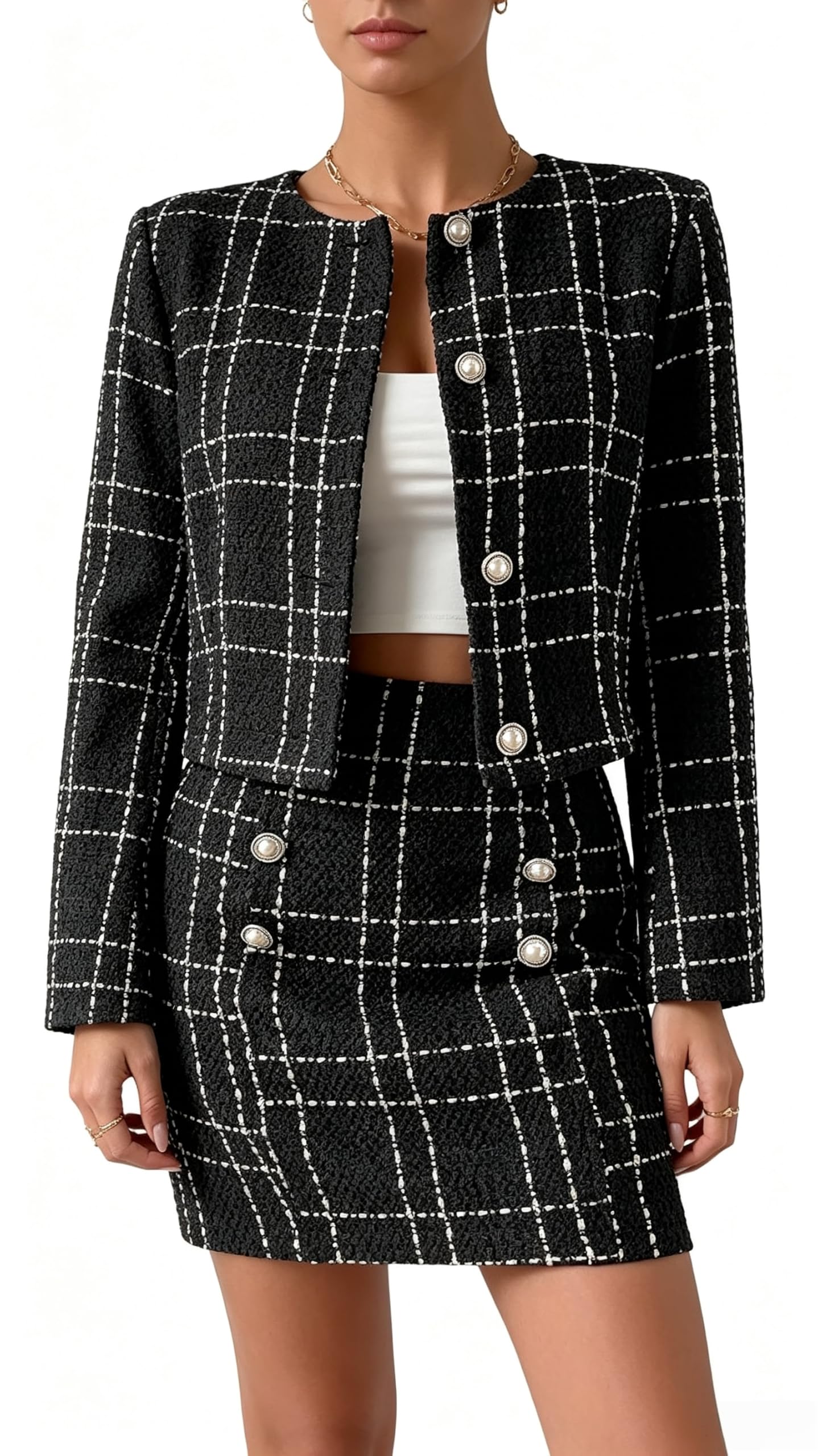 Ensemble Blazer Et Jupe En Tweed Pour Femme Élégant Ensemble Deux Pièces En Tweed À Carreaux Veste Blazer Courte Et Jupe Crayon Mini Idéal Pour Une Invitée À Un Mariage Ou Une Soirée