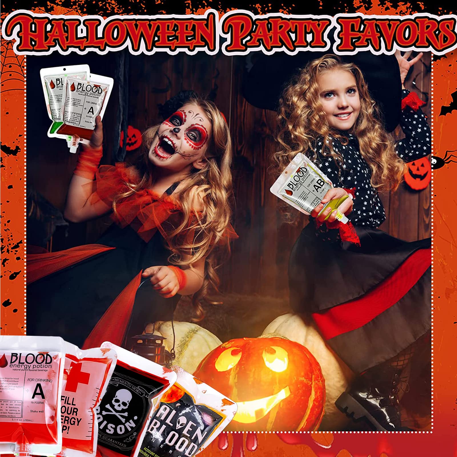 Bolsa de Sangre, 16 Piezas Bolsa de Sangre de Halloween, con un Embudo, Vacías Bolsas de Bebida, para Disfraz de Halloween Suministros Fiesta Temática de Zombis Fiesta de Vampiros — view 7