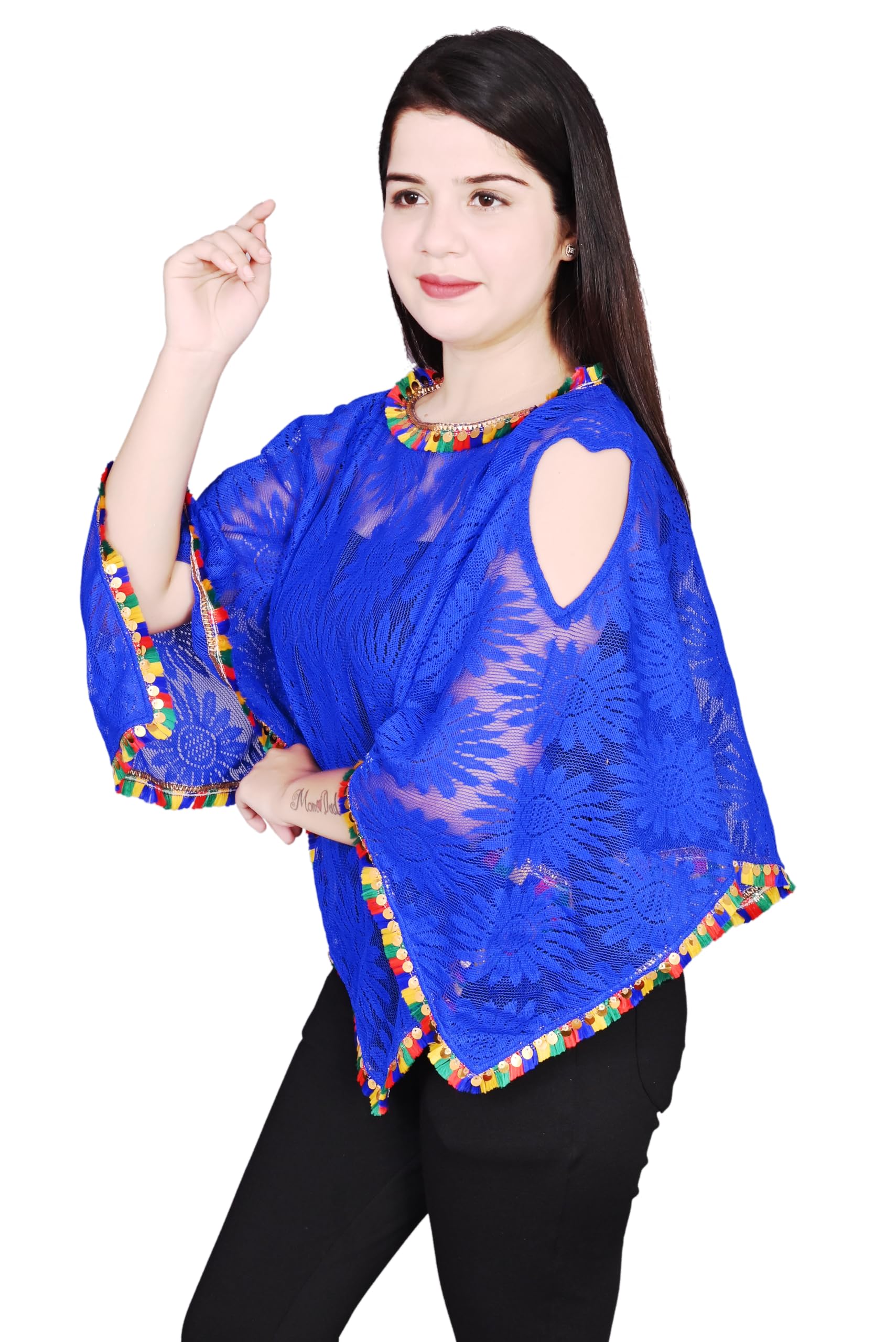 Women's Net Lace Poncho with Golden Lace With New Heart Shape Stylist Trendy Beautiful Cape Regular Poncho And Shrug-image-37