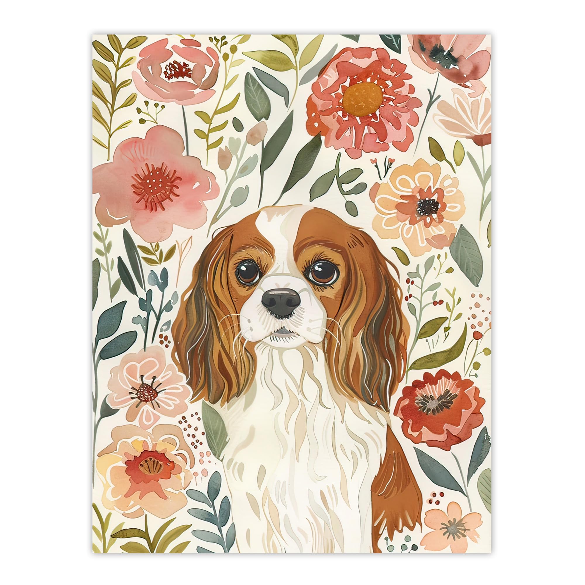 Artery8 Cute Cavalier King Charles Spaniel in Wildflowers Living Room Large Wall Art Poster Print Thick Paper 18X24 Inch