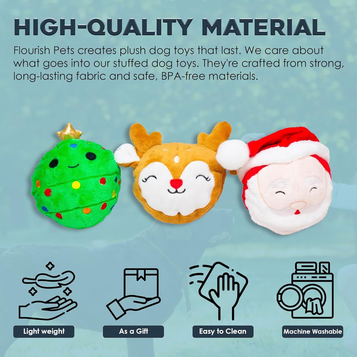 Flourish Pets 2 in 1 Christmas Multi-Layer Chew Toy for Active Dogs | Non-Toxic BPA Free Double Stitched Soft Fabric and Long-Lasting Dog Plush Toys - Christmas 3.5" (Pack of 3)