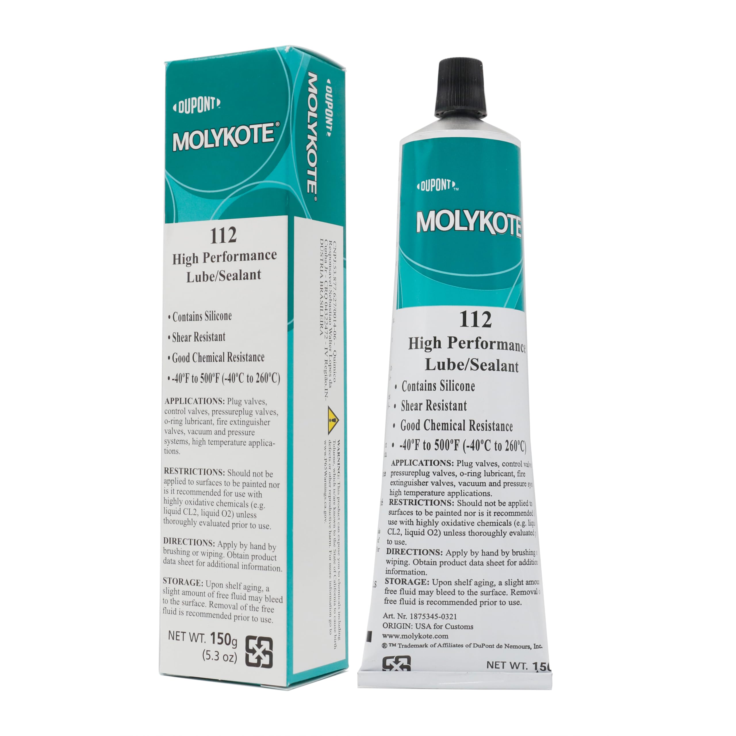 Molykote 112 150g 5.3oz Lubricante y Sellador de Alto Rendimiento para Válvulas Alta Consistencia Resistente a Cortes Silicona No Fundible Translúcido Blanco