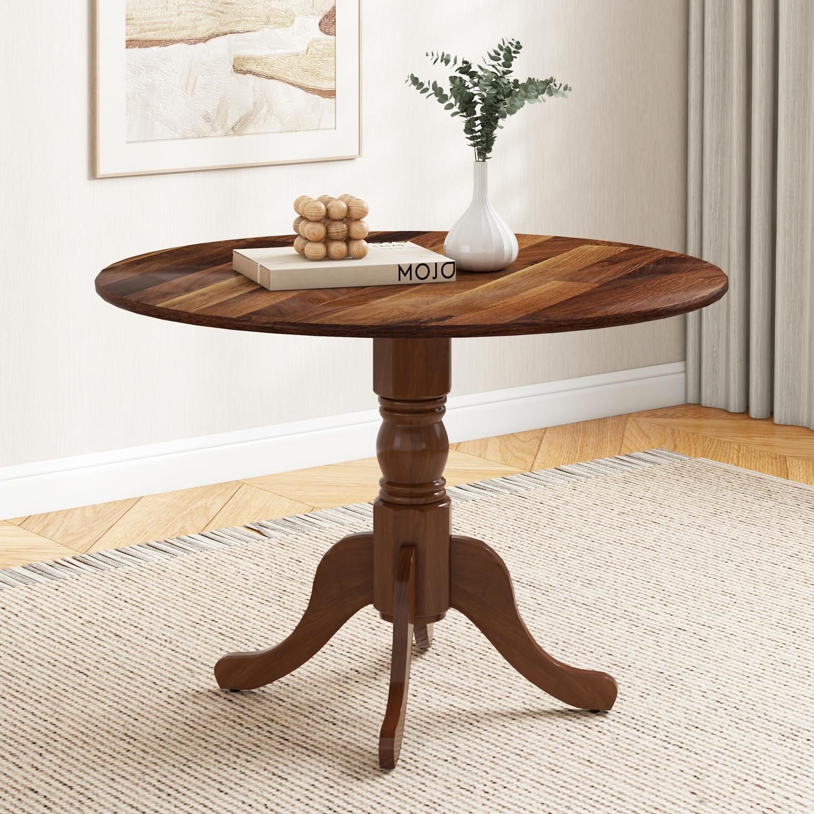 GOFLAME40” Round Dining Table for 4 People, Wooden Kitchen Table with Curved Trestle Legs, Large Dinner Table for Kitchen, Dining Room, Living Room, Restaurant, Walnut