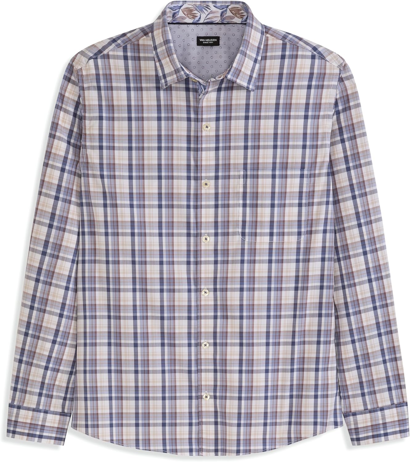 Van Heusen Mens Originals Long Sleeve Button Down Shirt, Slim Fit Regular Length, Comfortable Stretch Fabric