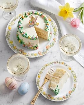 Nervure 40pcs Easter Plastic Plates - Bunny Plates Set Includes 20PCS 10.25 Dinner Plate & 20PCS 7.5 Dessert Plate, Heavy duty Plates, Easter Pink Eggs, Rabbit plates, Perfect for Easter Party