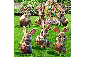 6 PCS Easter Bunny Yard Decorations Outdoor - Easter Bunny Signs for...