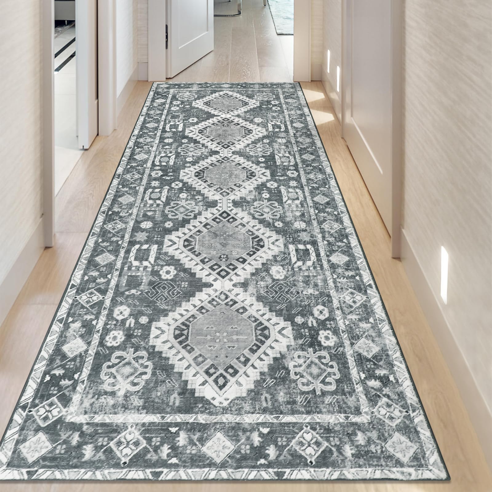 Lot De 3 Tapis De Cuisine Antidérapants Lavables - Motif Abstrait Bleu Gris Moderne - 50x120cm + 2x50x80cm Pour Cuisine, Buanderie Et Couloir