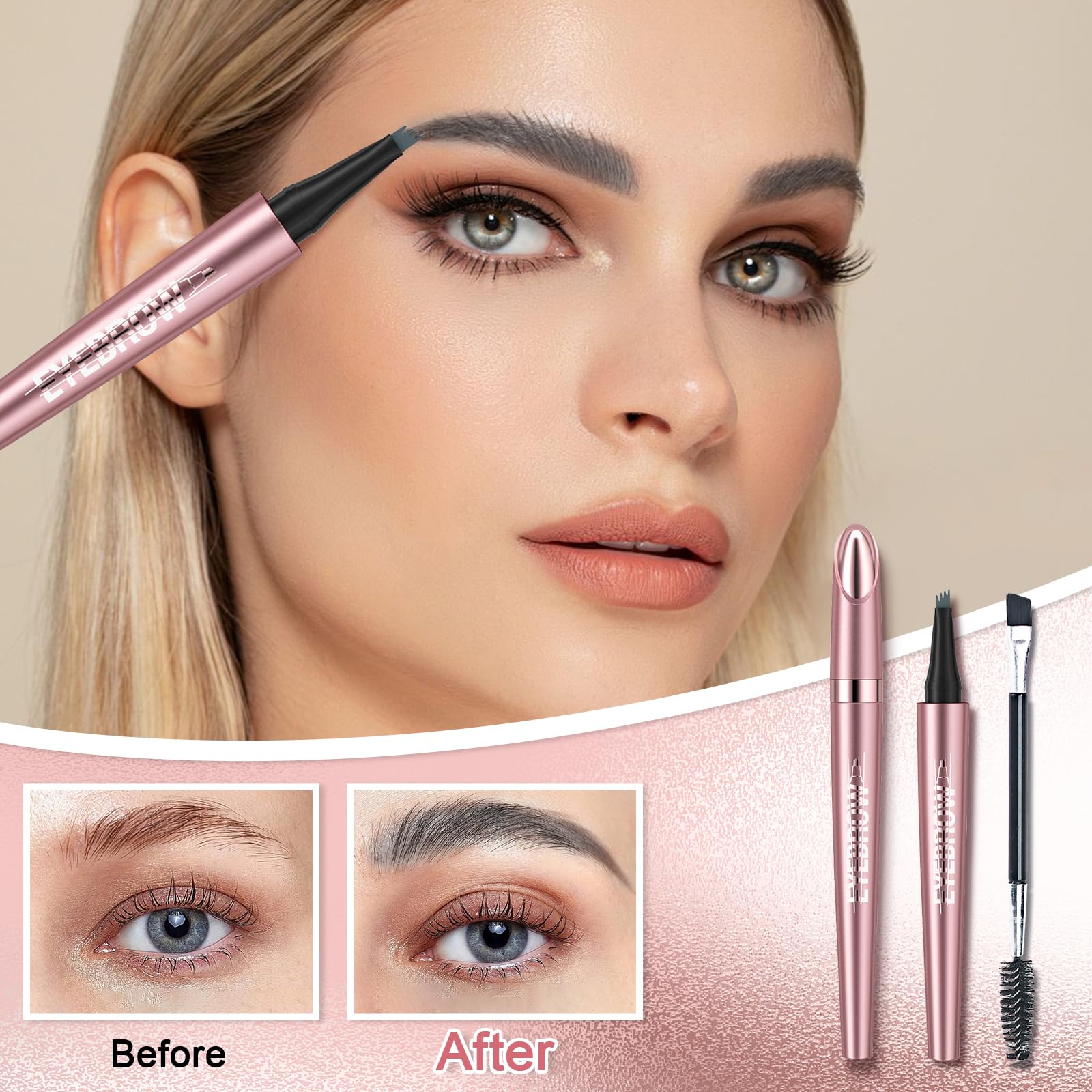 Ledeak Eyebrow Pencil, 3D Waterproof Microblading Eyebrow Pen with 4 Fork Tip, Magic Smudgeproof Eye Brow Pencil - Image 2