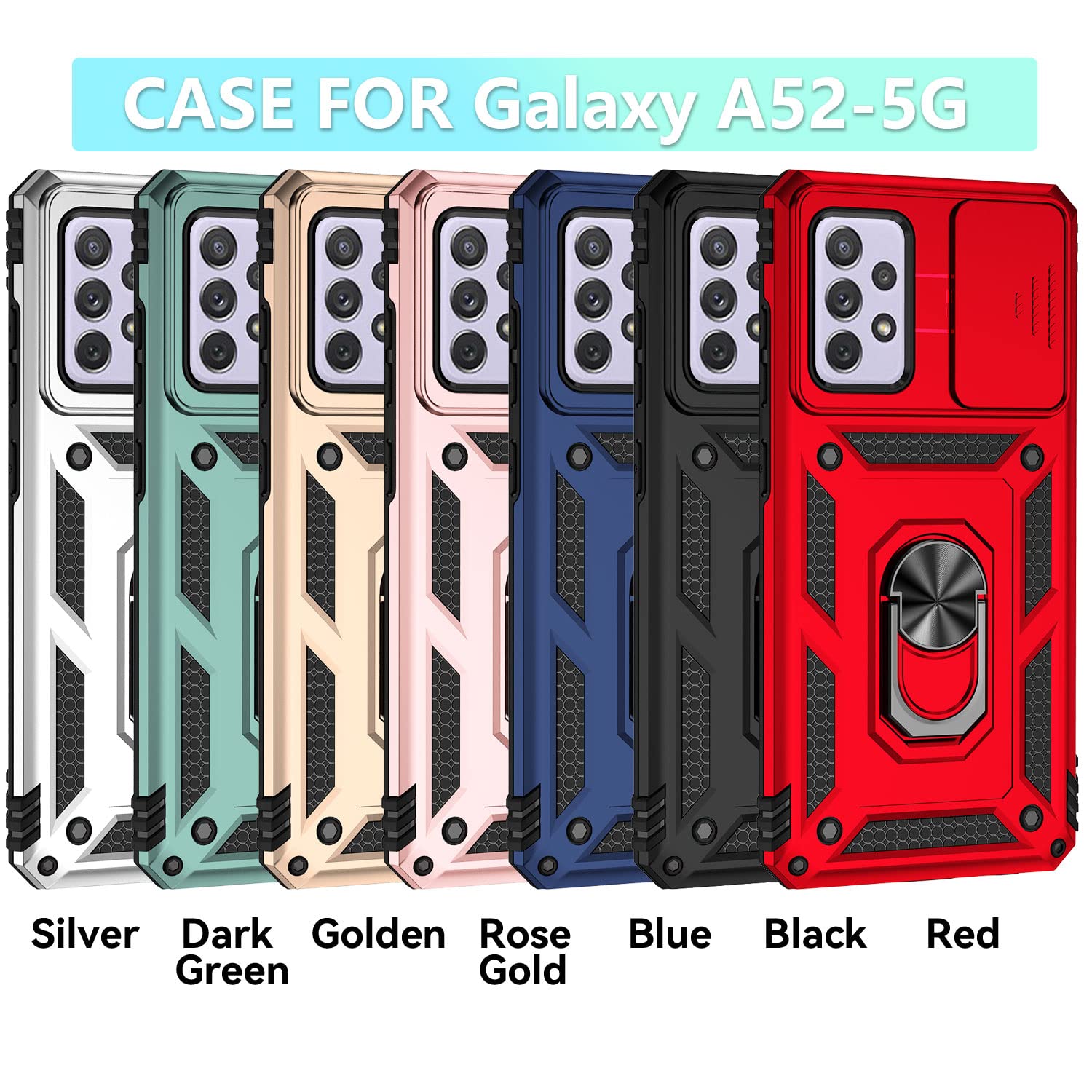 Funda para Samsung Galaxy A52 5G/4G/A52S 5G Carcasă Armor Militar Cubierta de Cámara Deslizante Proteger Fundas con 360 Full Protección Anillo Soporte Silicona Estuche Cover Case,Rojo — view 2