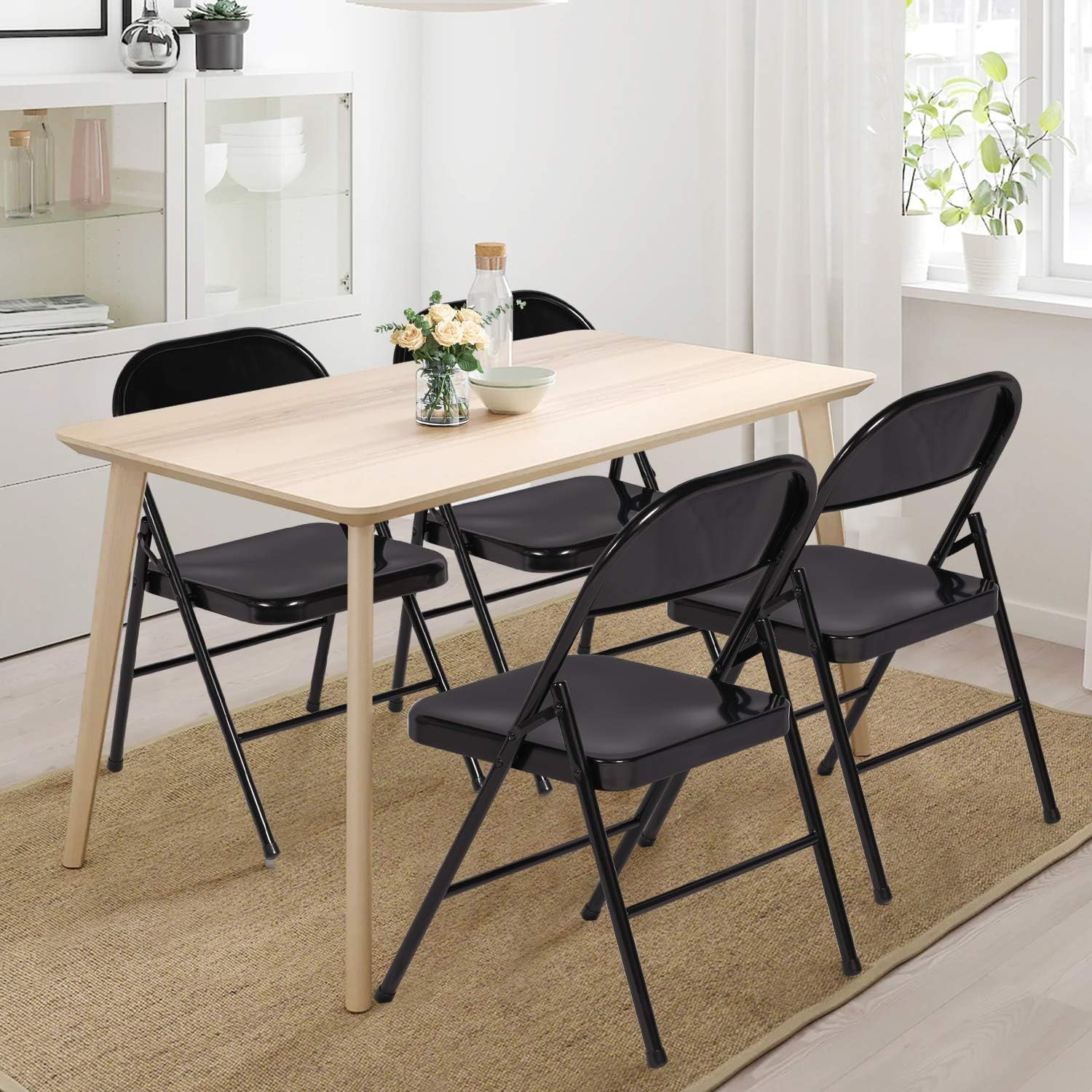 VECELO Folding Chair Triple Braced & Double Hinged Back with Metal Frame for Home Office, Black : Home & Kitchen