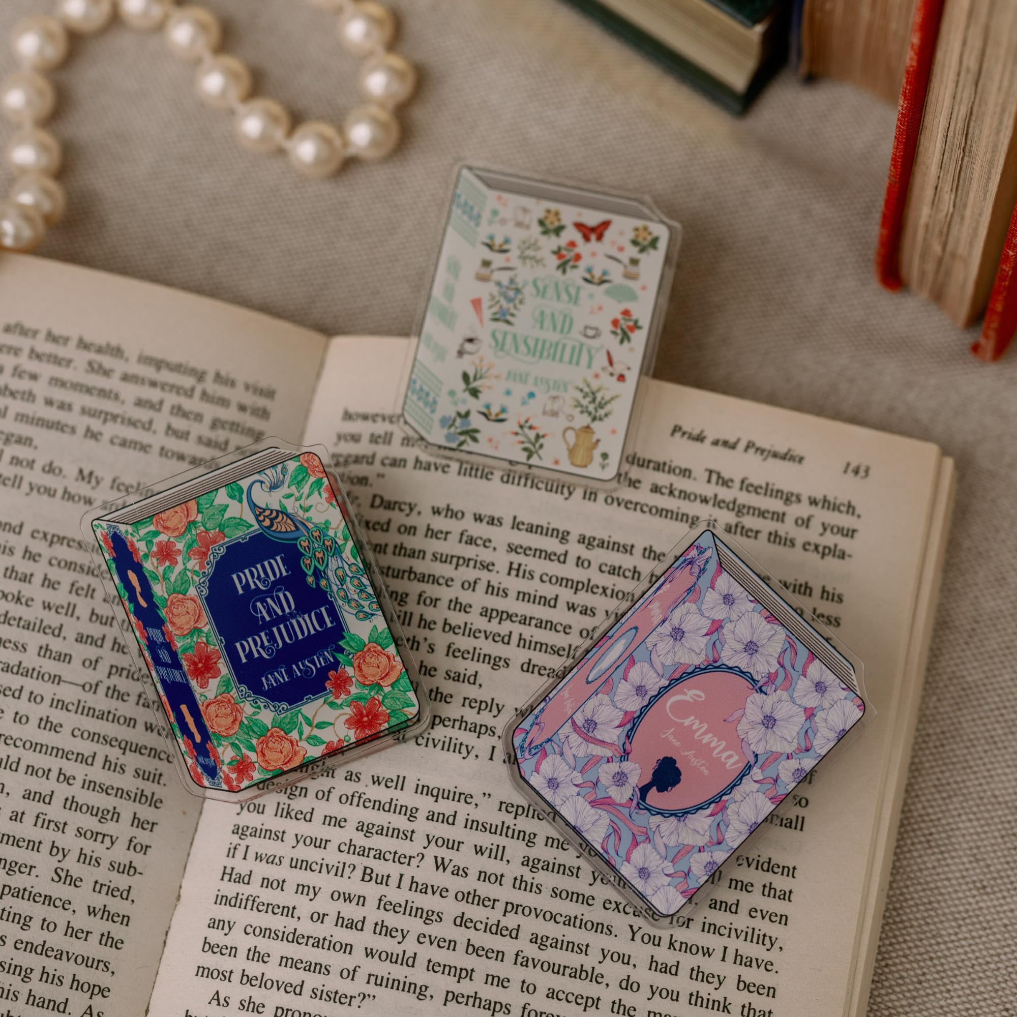 Steel Mill & Co Jane Austen Acrylic Document Clip Set of 3, Book Theme Organization Clips for Journaling, Gifts, Desk and Office Functional Decor (Pride & Prejudice, Sense & Sensibility, and Emma)