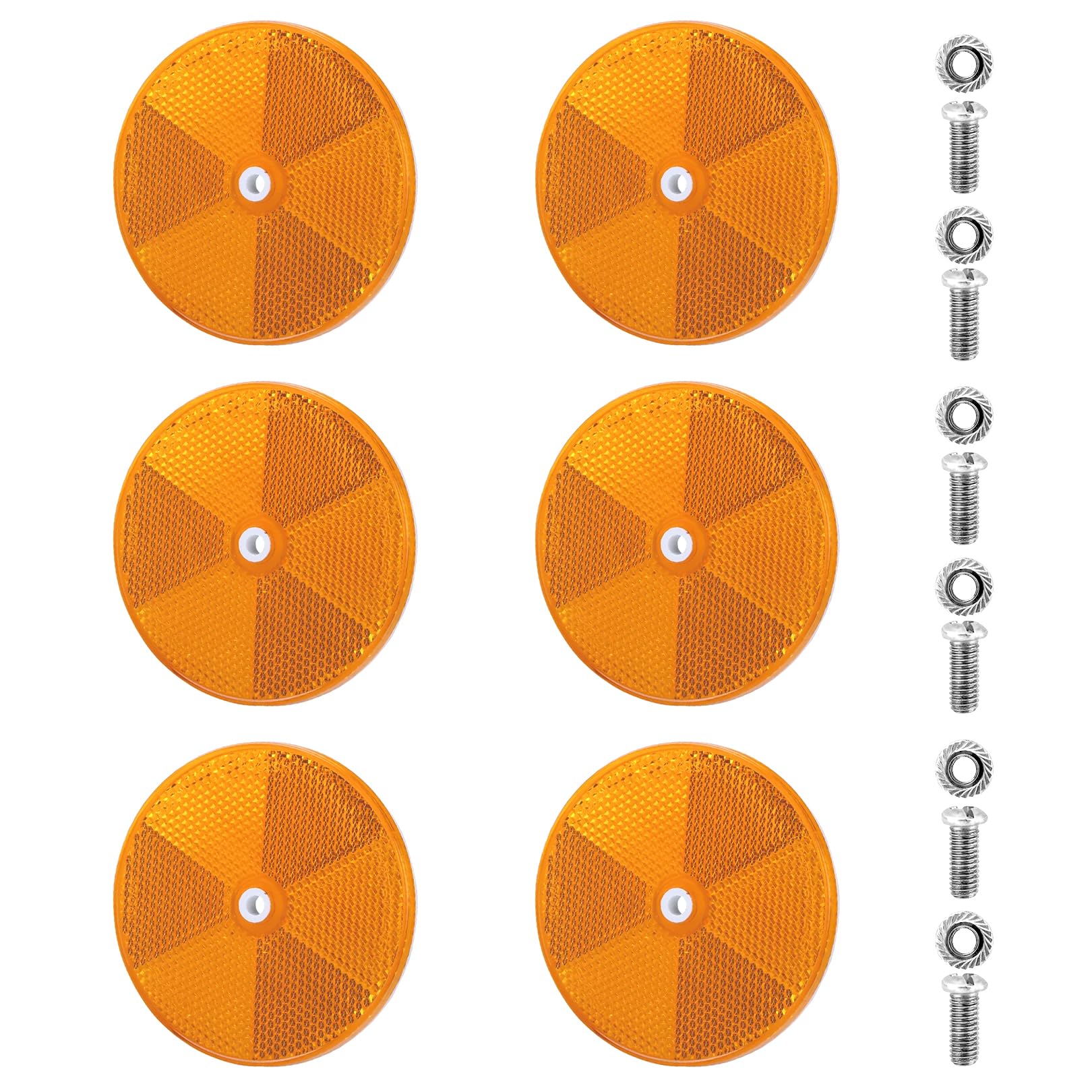 6 Stück Runde Reflektoren,Katzenaugen Reflektor Anhänger Rund Rückstrahler Gelb Katzenauge Kleben Reflector Selbstklebend 60mm Circular Reflectors,für Auto Anhaenger Reflektierende Schutz Safety