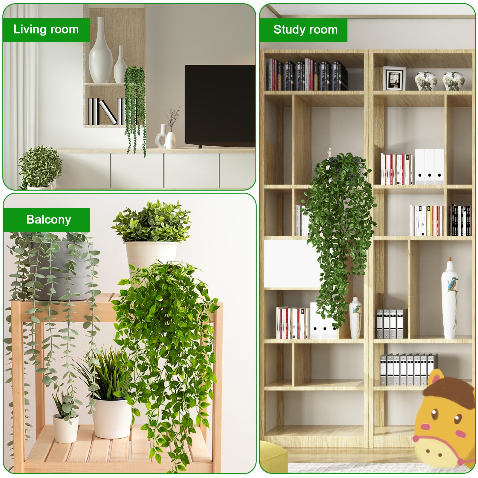 Auauraintt 4 Pezzi Finte Cadenti, 55-80 cm Pianta, Pendenti Artificiali con Vaso, Plastica per Decorazione Matrimonio Giardino Casa Balconi