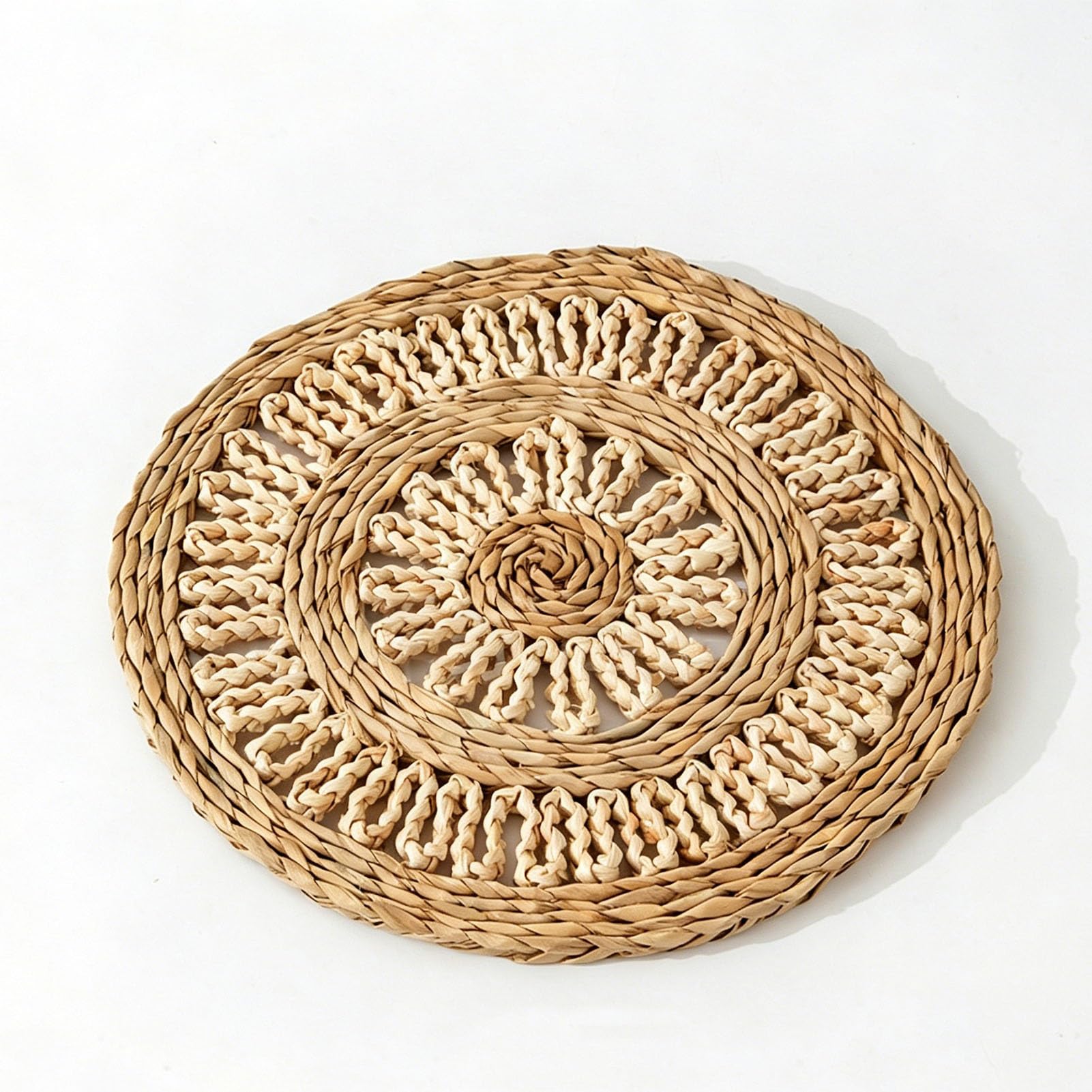 Round placemats woven, washable rattan heat-resistant placemat, for glass drinks potted plants(30cm)