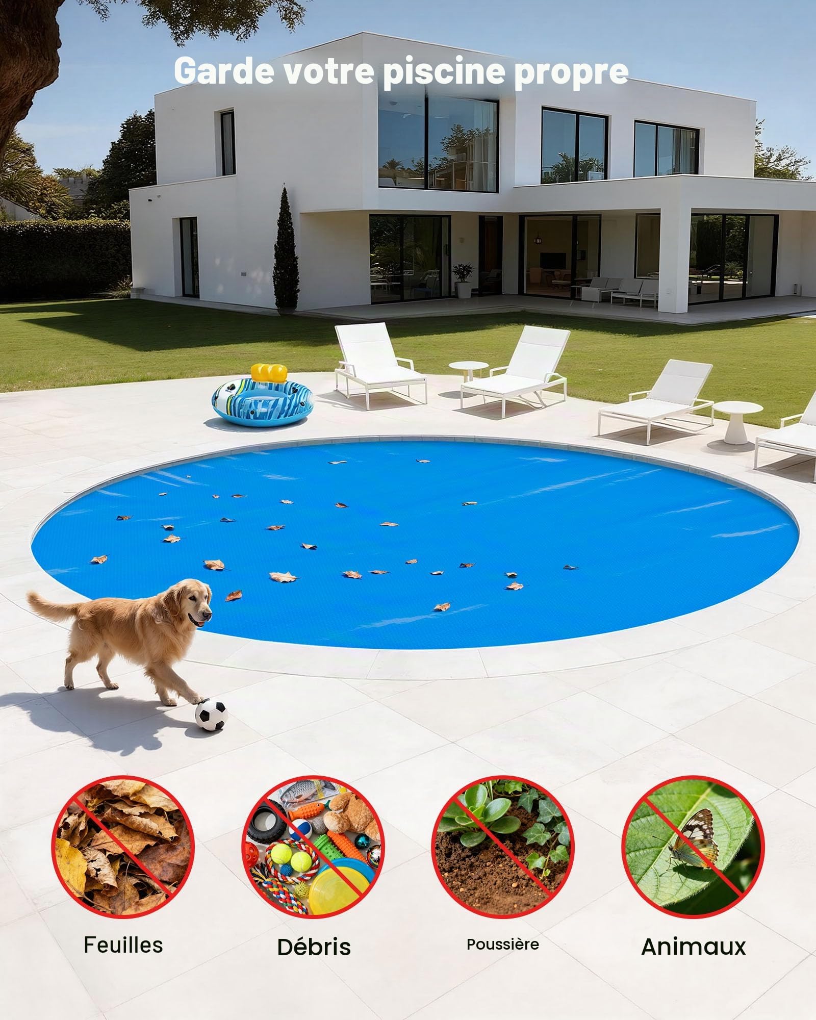 VEVOR Bâche Solaire Piscine Ronde 7,3 m Couverture Solaire Piscine Bâche à Bulles 0,3 mm en Polyéthylène PE Absorption de Chaleur Jour et Rétention Chaleur Nuit pour Piscines Hors Sol Creusées, Bleu