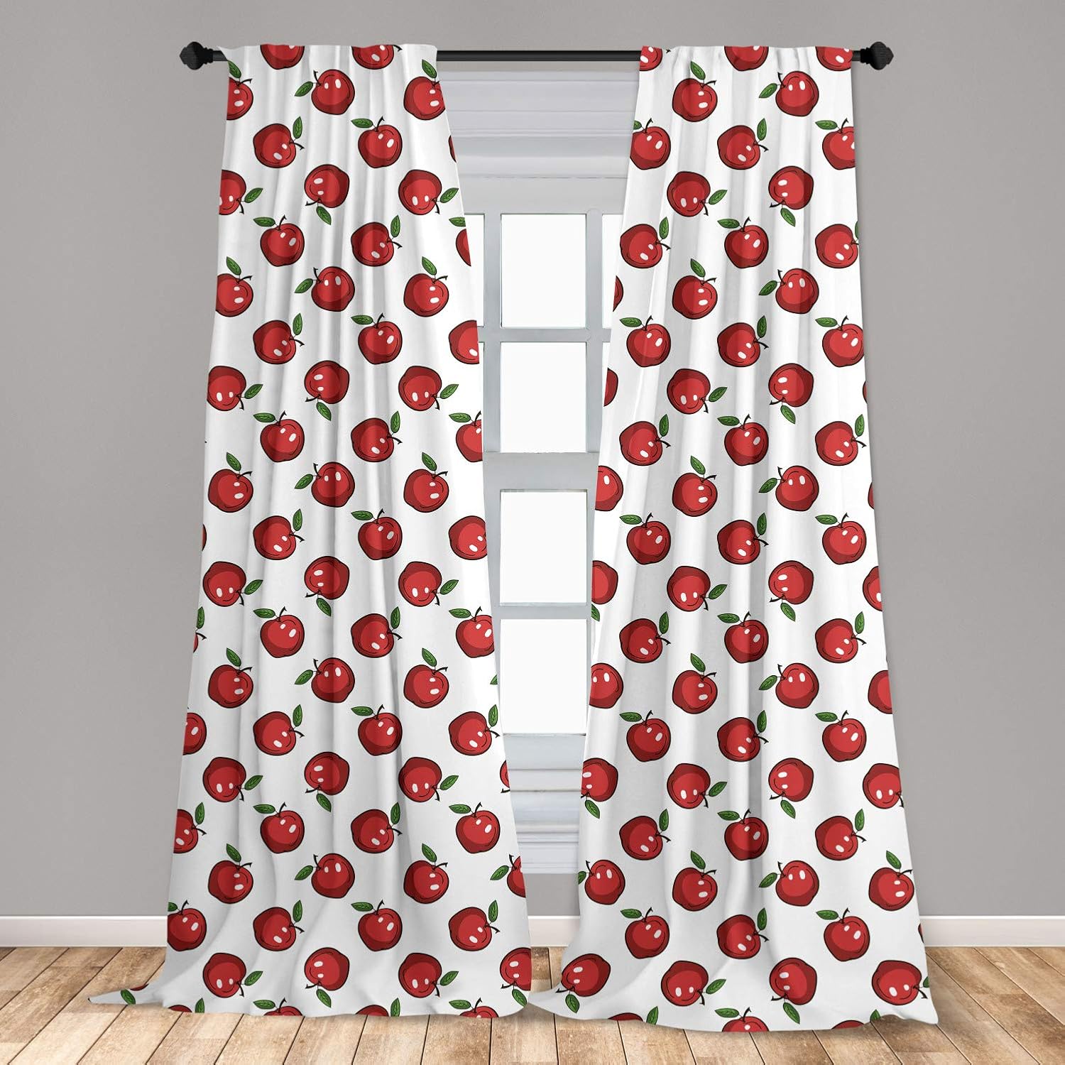 Ambesonne Apple Window Curtain, Hand Drawn Cartoon Apples Organic Juicy Delicious Fruit Healthy Eating, Lightweight Decorative Panels Set of 2 with Rod Pocket, 56 x 84, Dark Coral