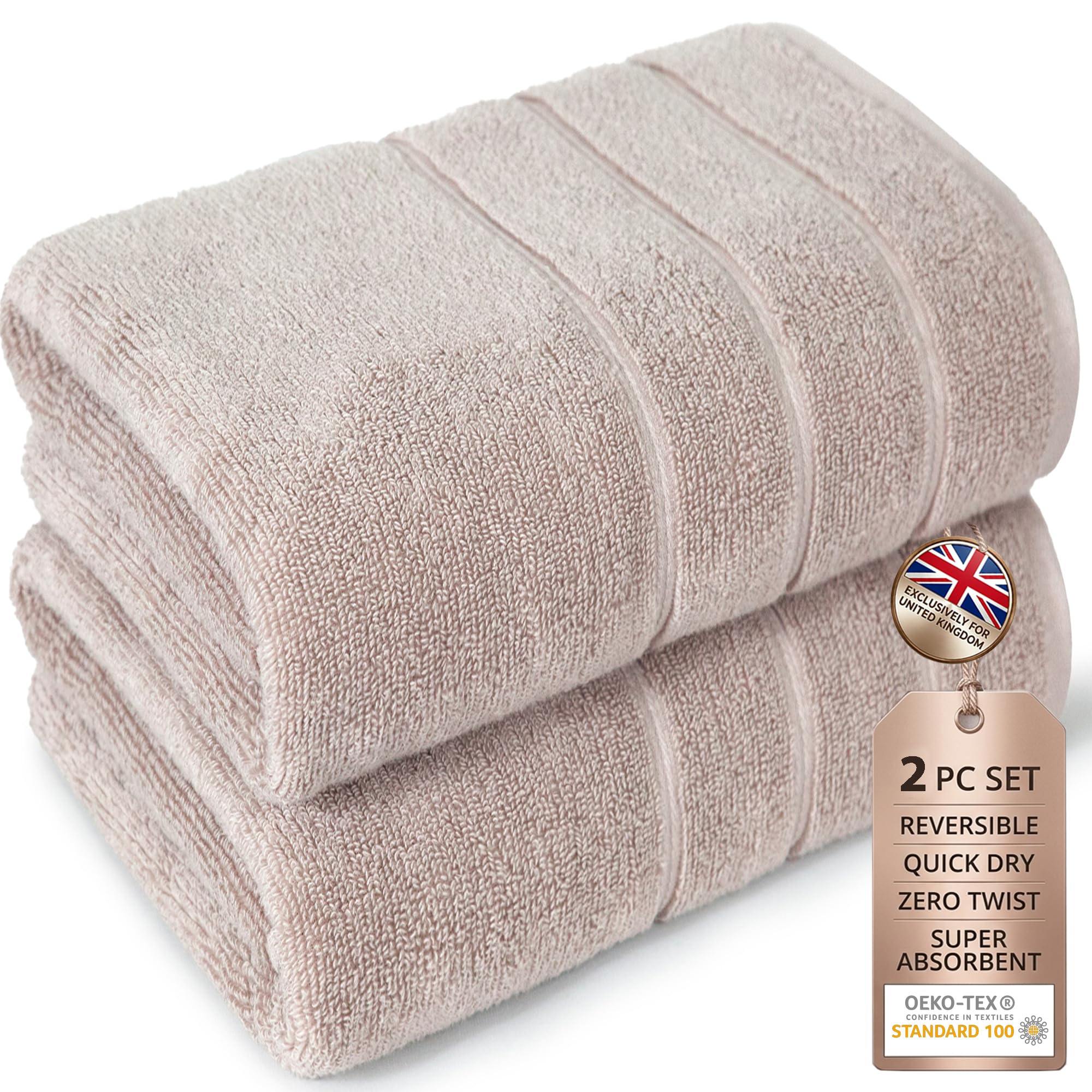 MYTRIDENT Luxury Zero Twist Bath Towel Set - 2 piece Ultra Soft and Quick Dry Towels, Highly Absorbent Hotel Quality Bathroom Towels (Beige/Cream)