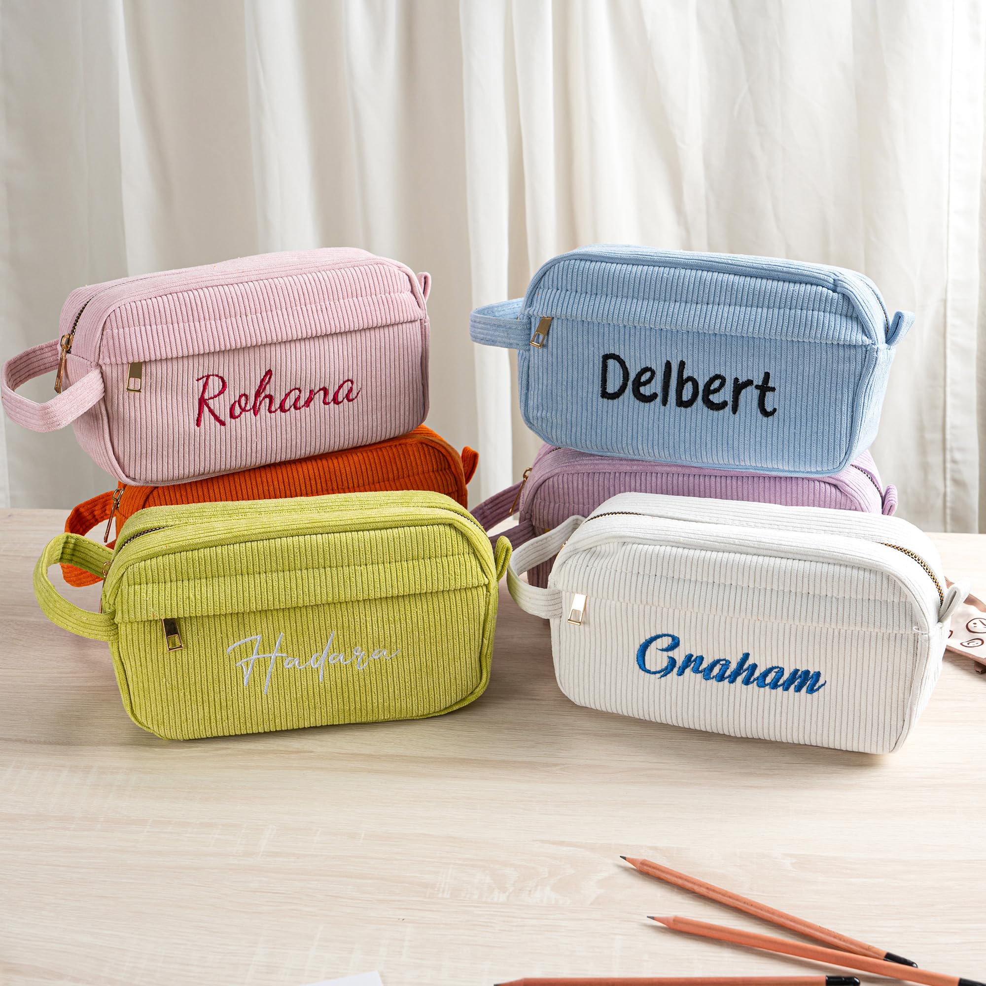 Trousse à Stylos Brodée Personnalisable Velours Côtelé 24x8x13.5cm - Trousse Écriture Adulte