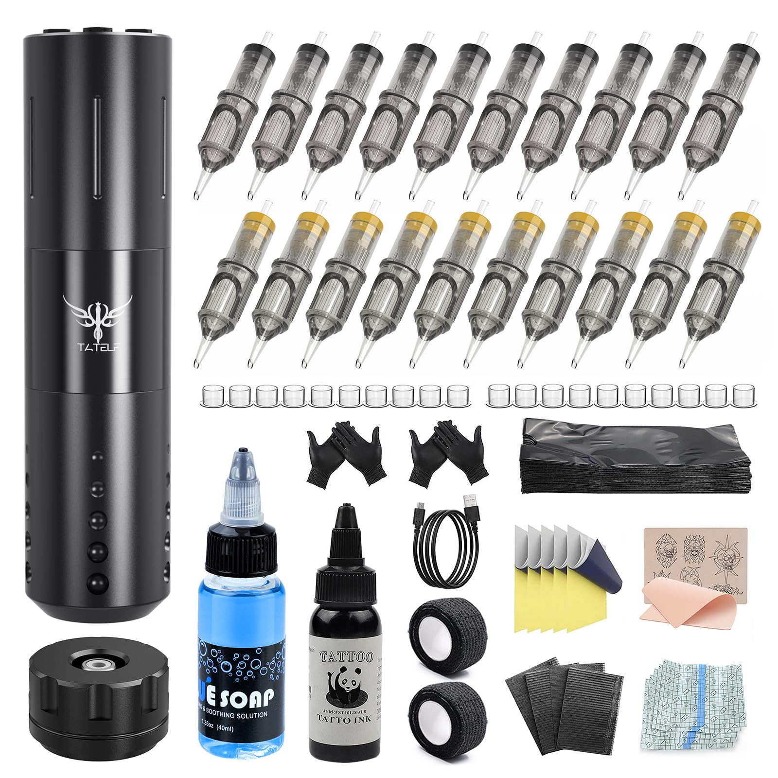 kit tatuaio professionale con macchina rotante 20 agole e accessori